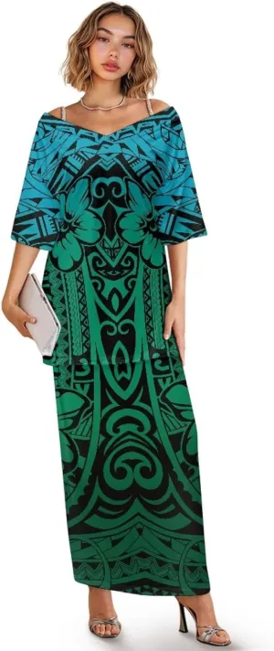 2025 Polynesian Tribal Design Samoan Puletasi Set Ptaha Plus Size Women's Top and Skirts Two Piece Set Dress