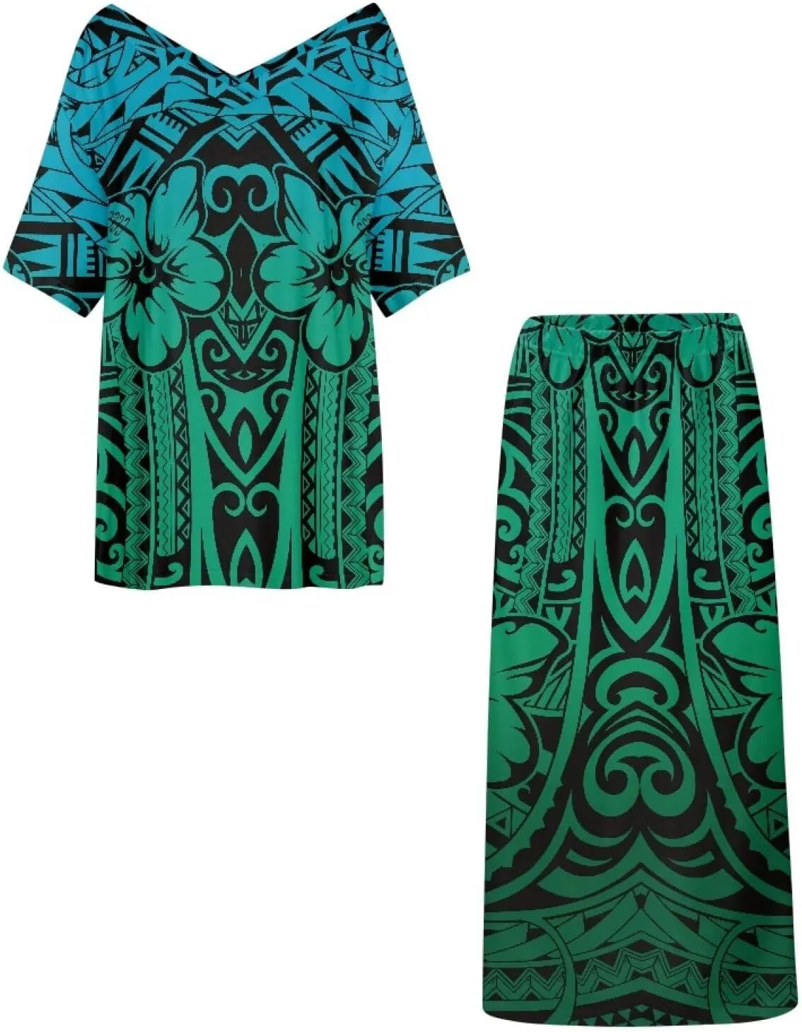 2025 Polynesian Tribal Design Samoan Puletasi Set Ptaha Plus Size Women's Top and Skirts Two Piece Set Dress