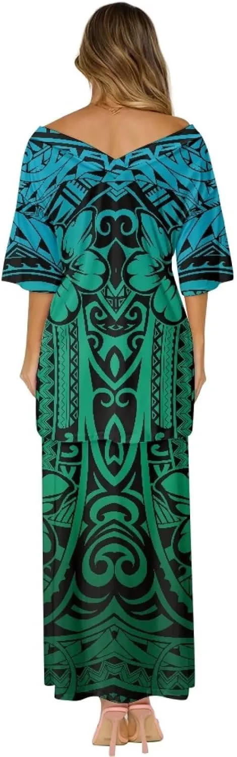 2025 Polynesian Tribal Design Samoan Puletasi Set Ptaha Plus Size Women's Top and Skirts Two Piece Set Dress