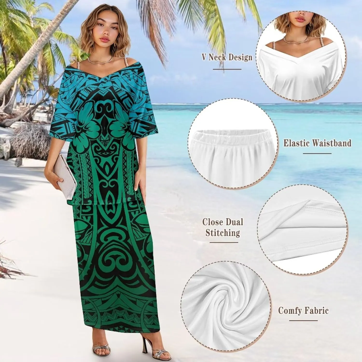 2025 Polynesian Tribal Design Samoan Puletasi Set Ptaha Plus Size Women's Top and Skirts Two Piece Set Dress
