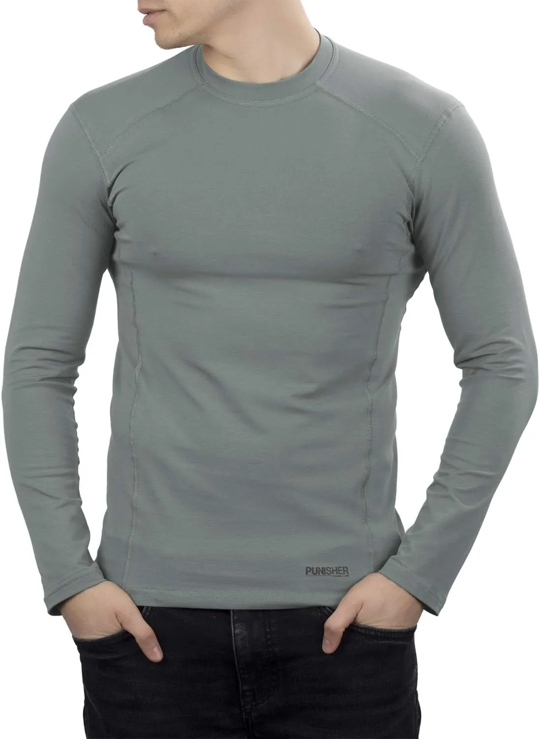 281Z Mens Military Stretch Cotton Long Sleeve T-Shirt - Tactical Hiking Outdoor Undershirt - Punisher Combat Line