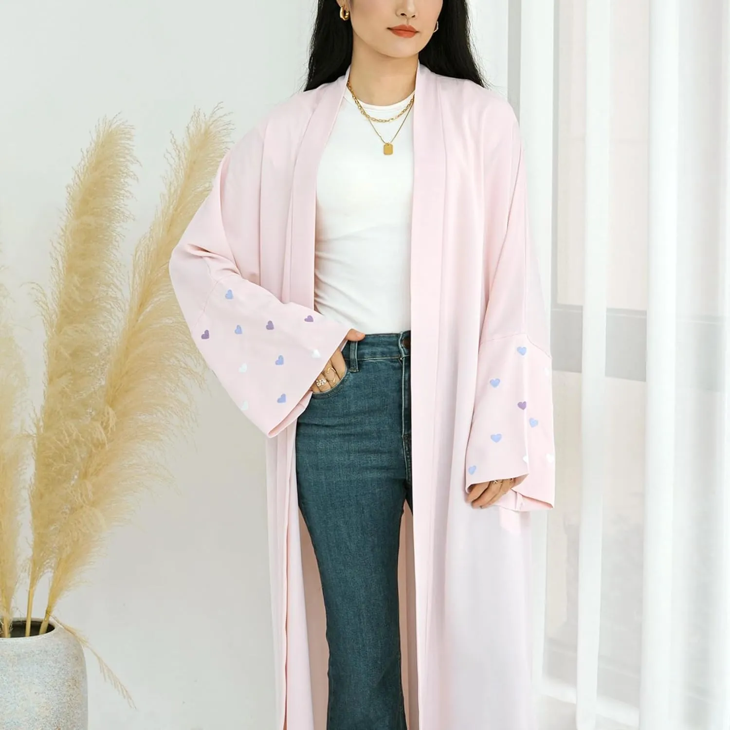 Abayas for Women Muslim Islamic Dubai Cardigan Open Front Chiffon Dress Long Sleeve Maxi Abaya Long Kaftan Robe