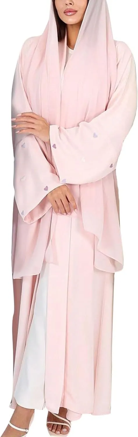 Abayas for Women Muslim Islamic Dubai Cardigan Open Front Chiffon Dress Long Sleeve Maxi Abaya Long Kaftan Robe