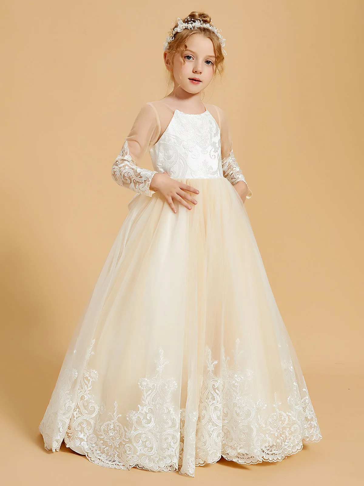 Adorable Flower Girl Dresses with Bowknots and Lace Applique
