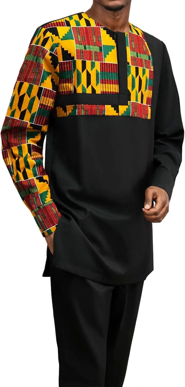 African Suits for Men Patchwork 2 Piece Set Fashion Outfit Nigerian Dashiki Wedding Clothing Attire Tracksuits