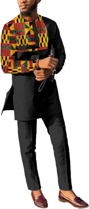 African Suits for Men Patchwork 2 Piece Set Fashion Outfit Nigerian Dashiki Wedding Clothing Attire Tracksuits