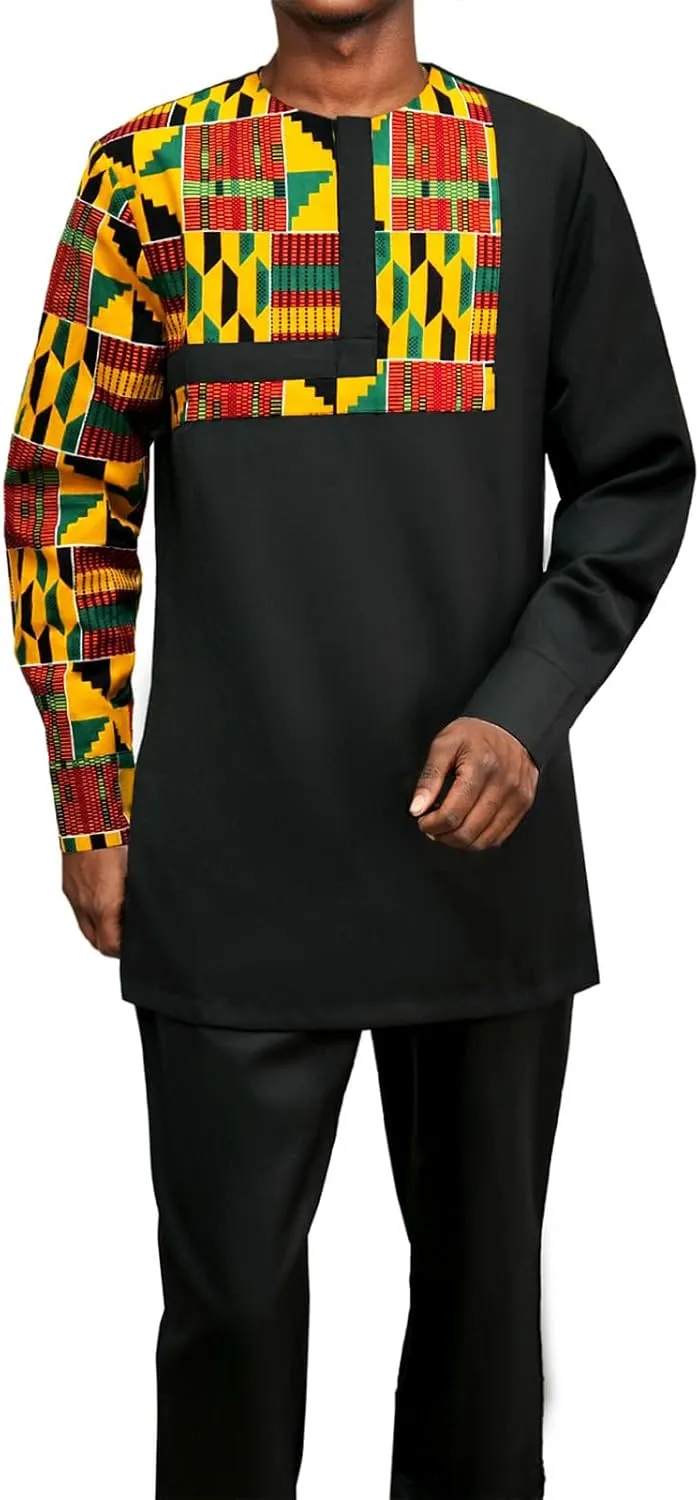 African Suits for Men Patchwork 2 Piece Set Fashion Outfit Nigerian Dashiki Wedding Clothing Attire Tracksuits