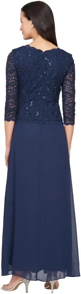 Alex Evenings Women's 3/4 Sleeve Stretch Lace Bodice One Piece Mother of The Bride Dress (Petite and Regular Sizes)
