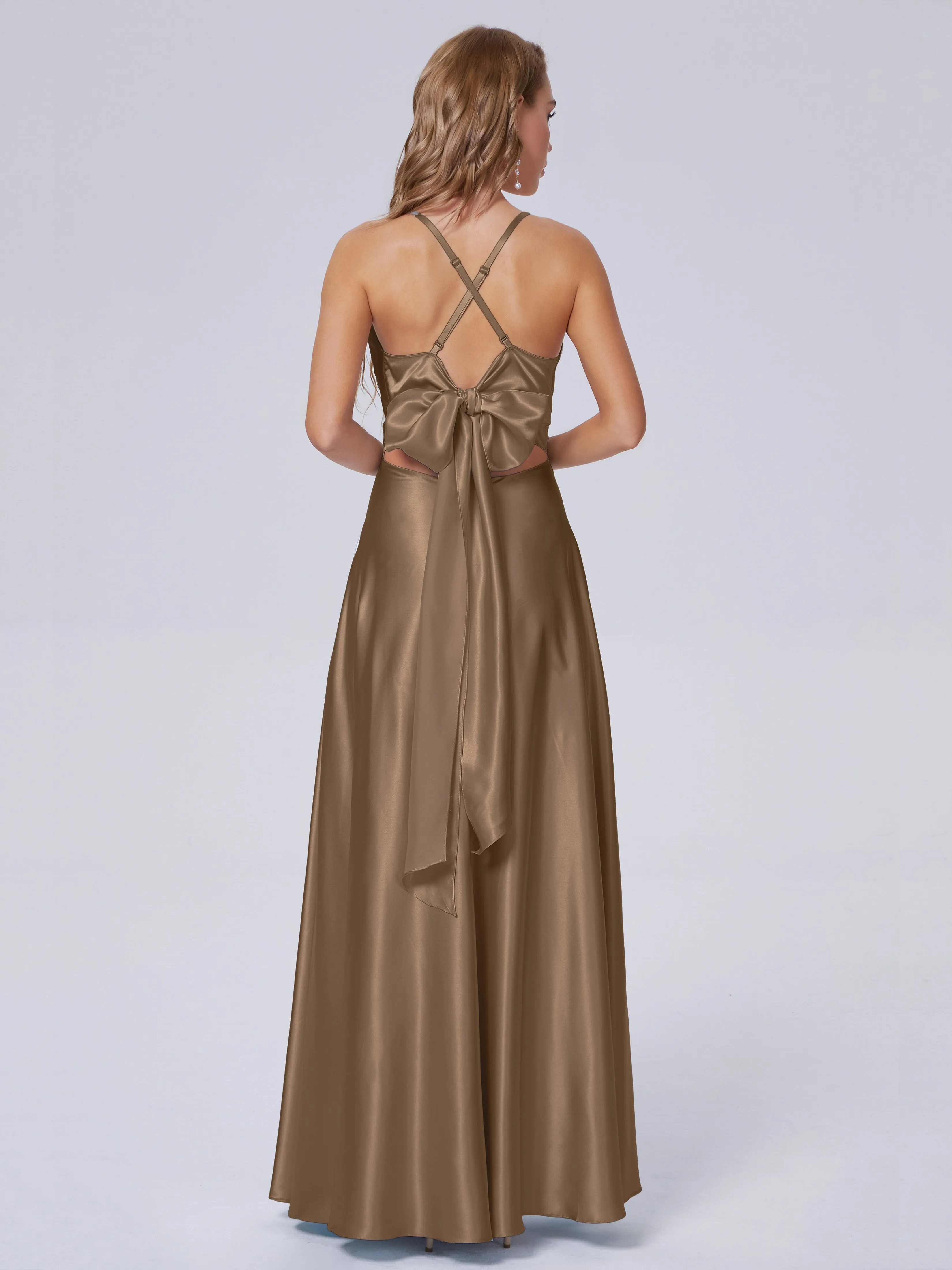 Ana Flowy Straps Soft Satin Long Bridesmaid Dresses