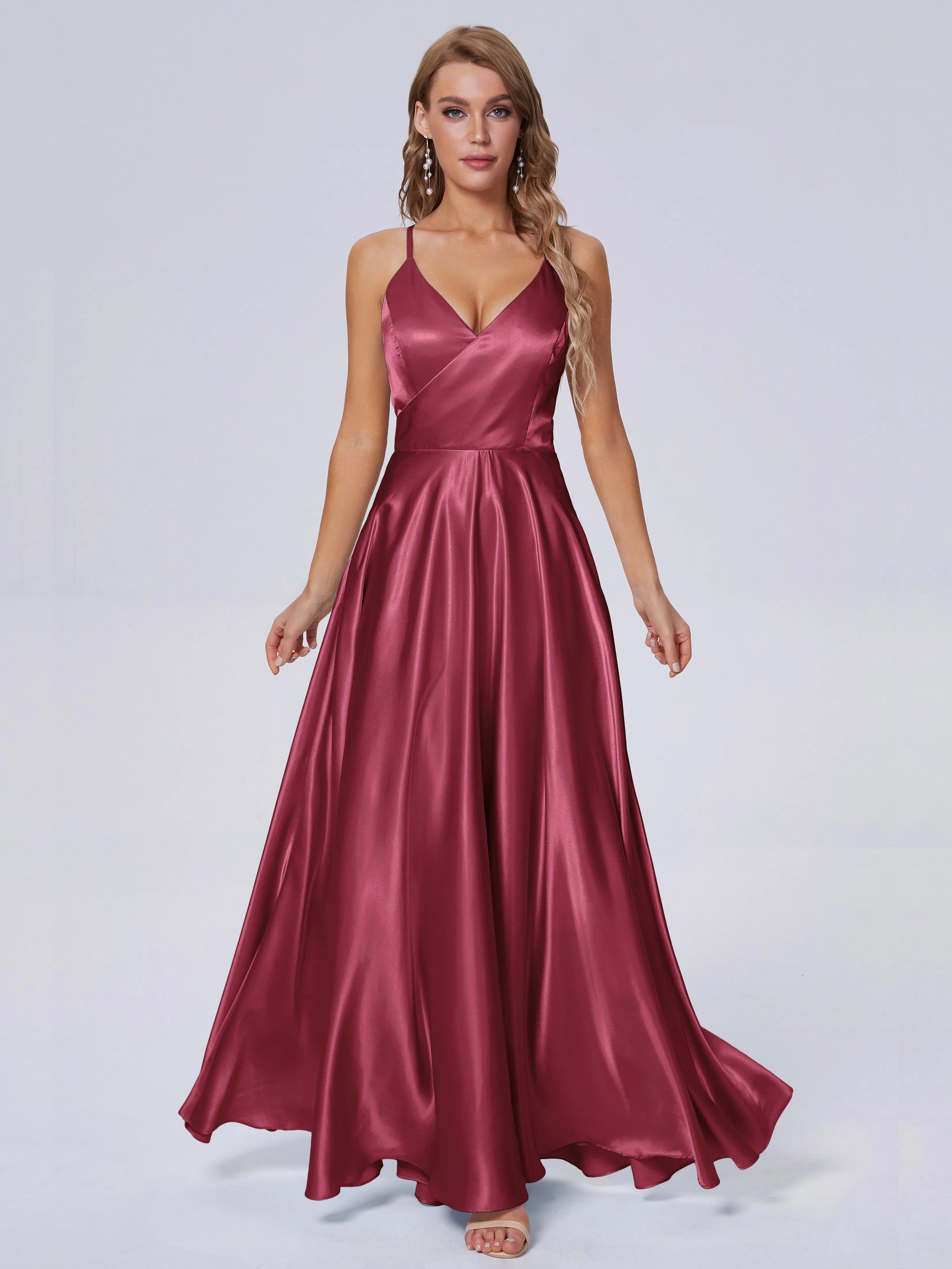 Ana Flowy Straps Soft Satin Long Bridesmaid Dresses