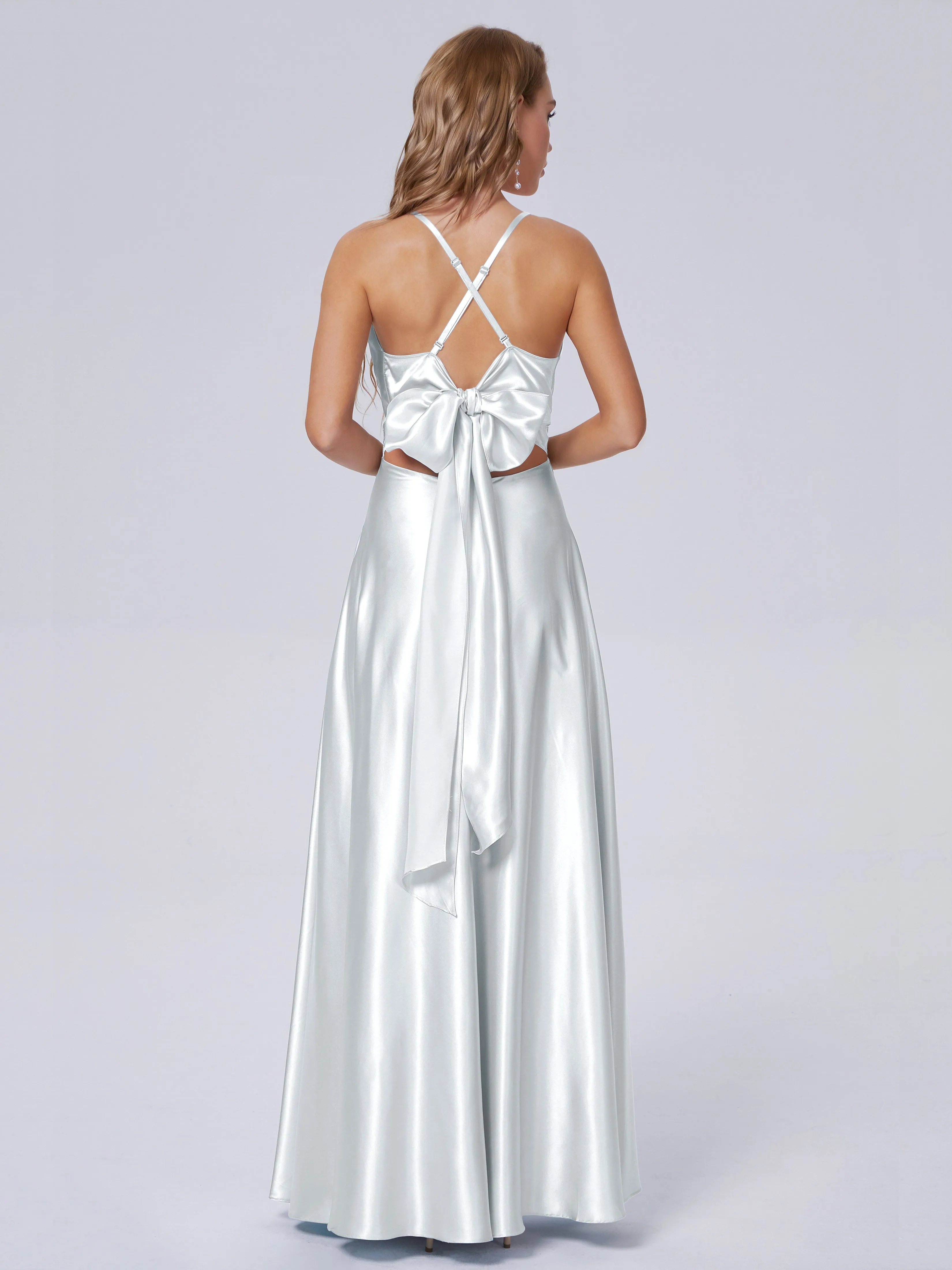 Ana Flowy Straps Soft Satin Long Bridesmaid Dresses