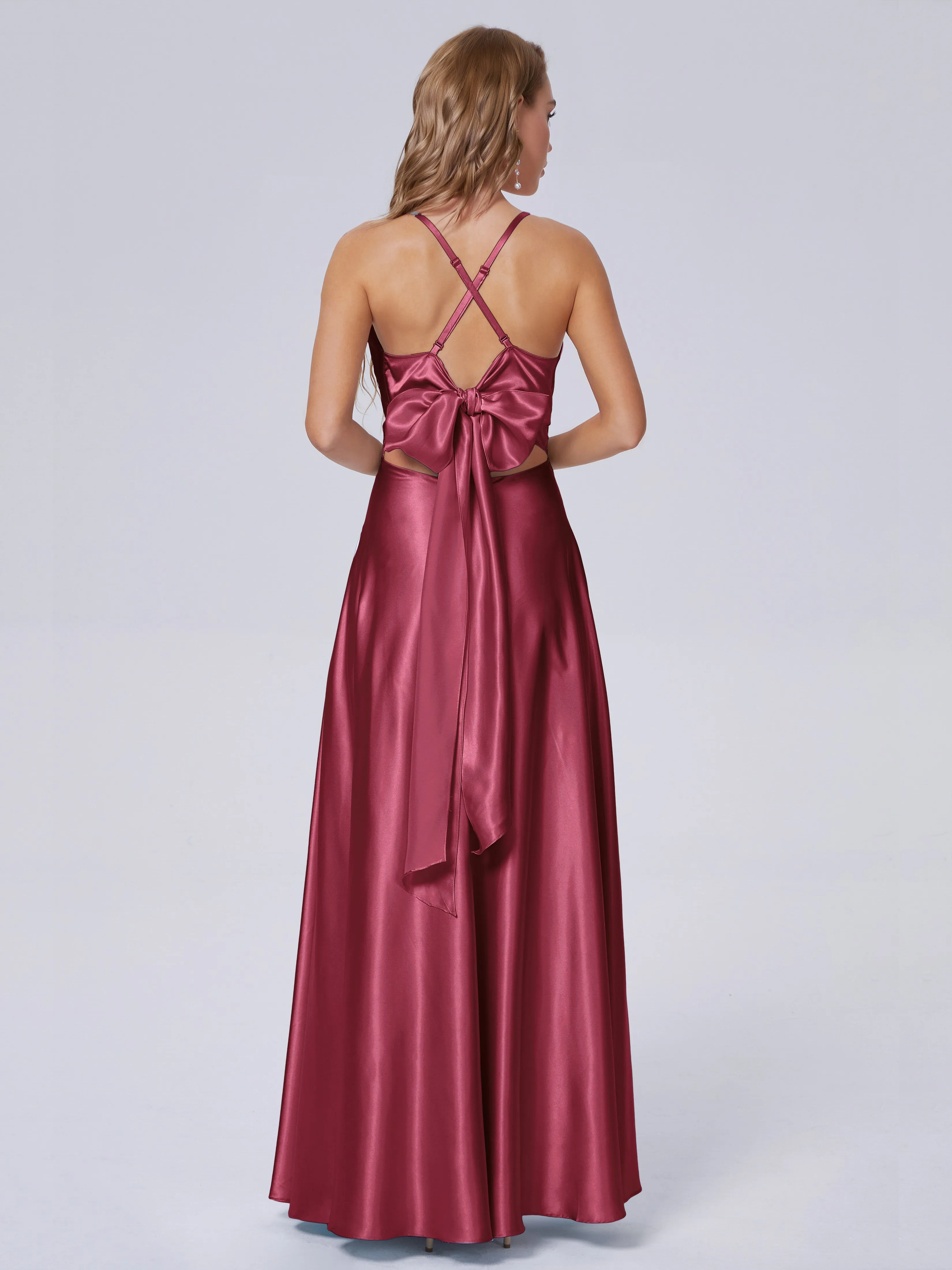Ana Flowy Straps Soft Satin Long Bridesmaid Dresses