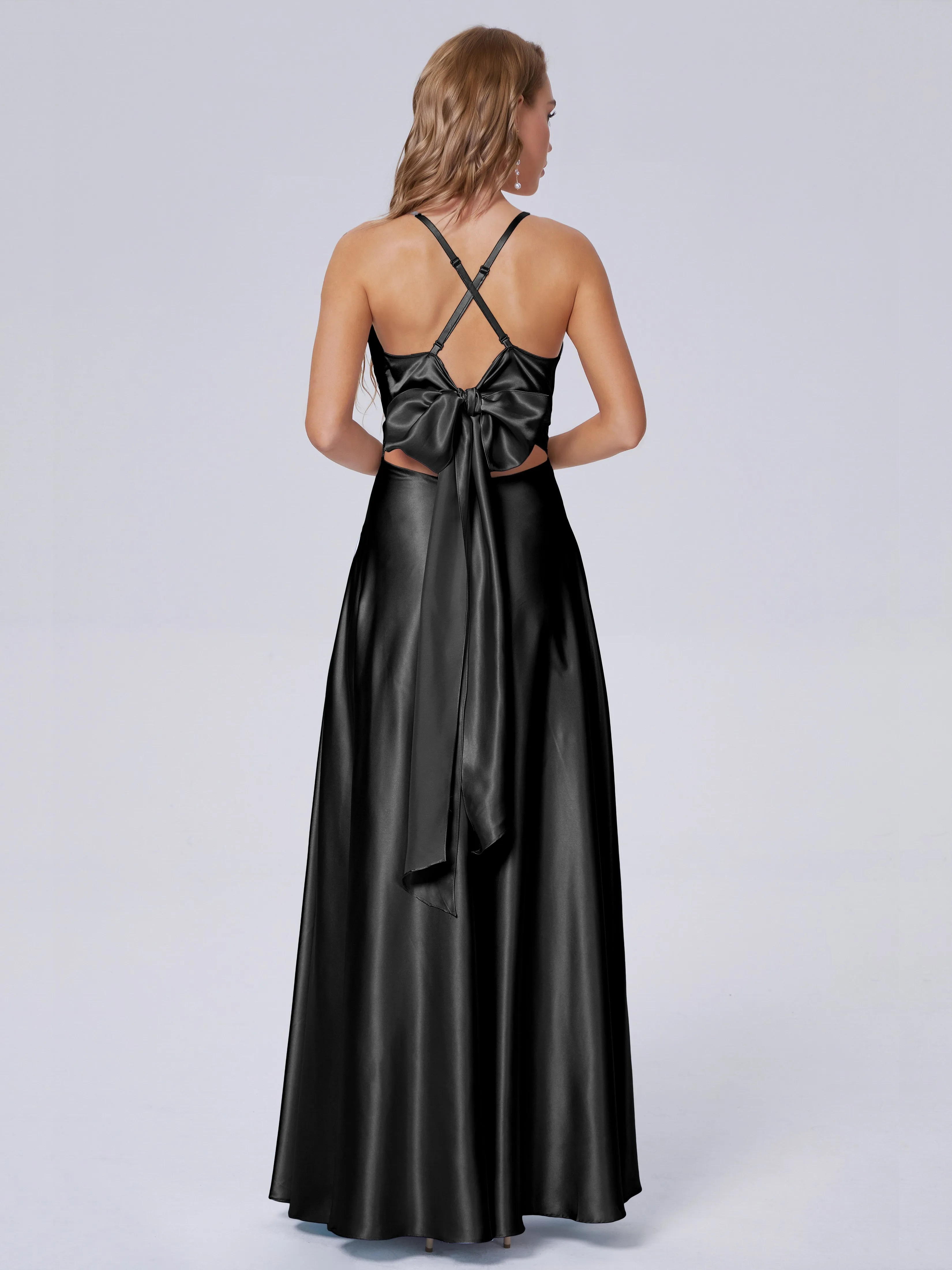 Ana Flowy Straps Soft Satin Long Bridesmaid Dresses