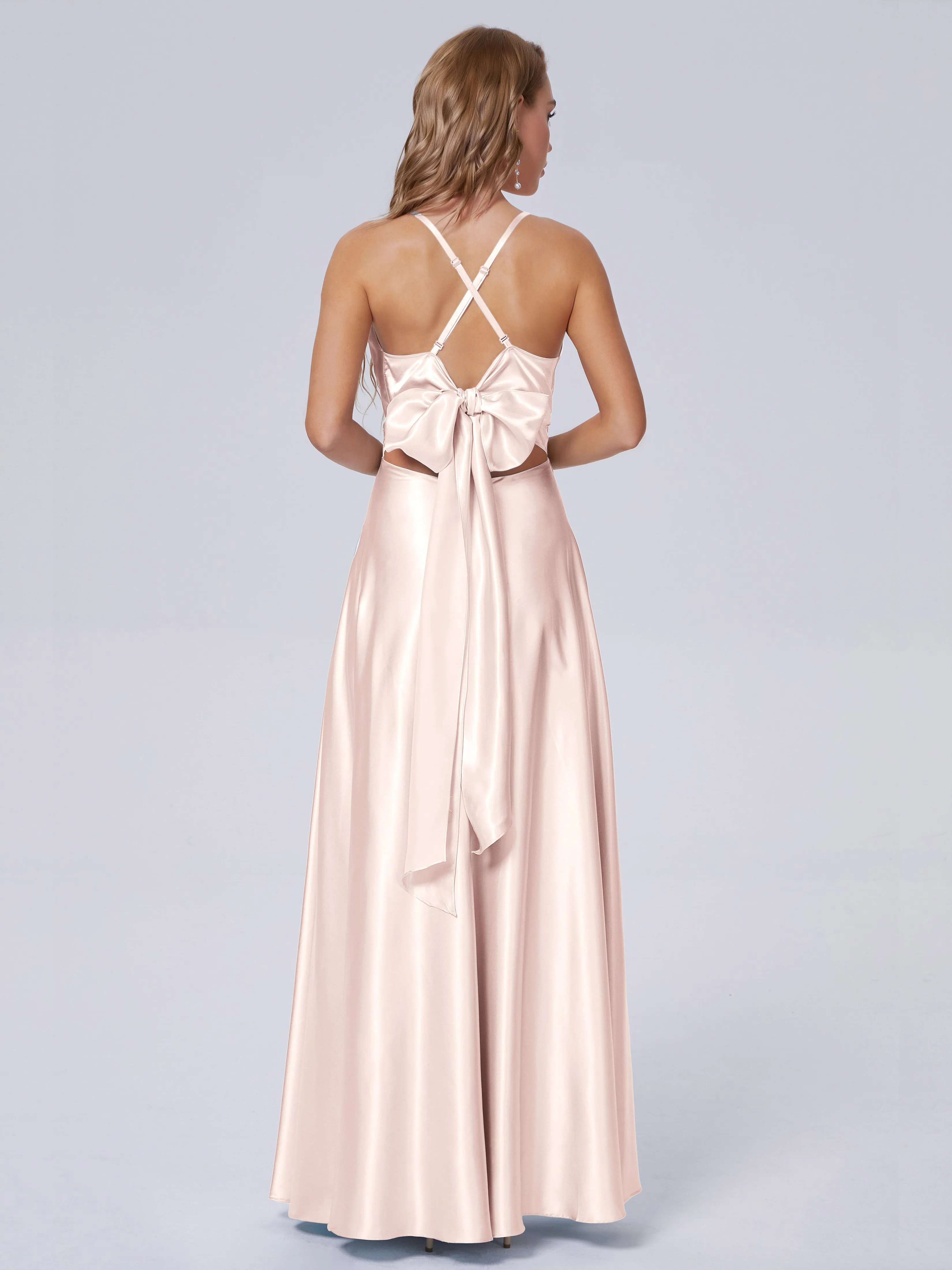 Ana Flowy Straps Soft Satin Long Bridesmaid Dresses