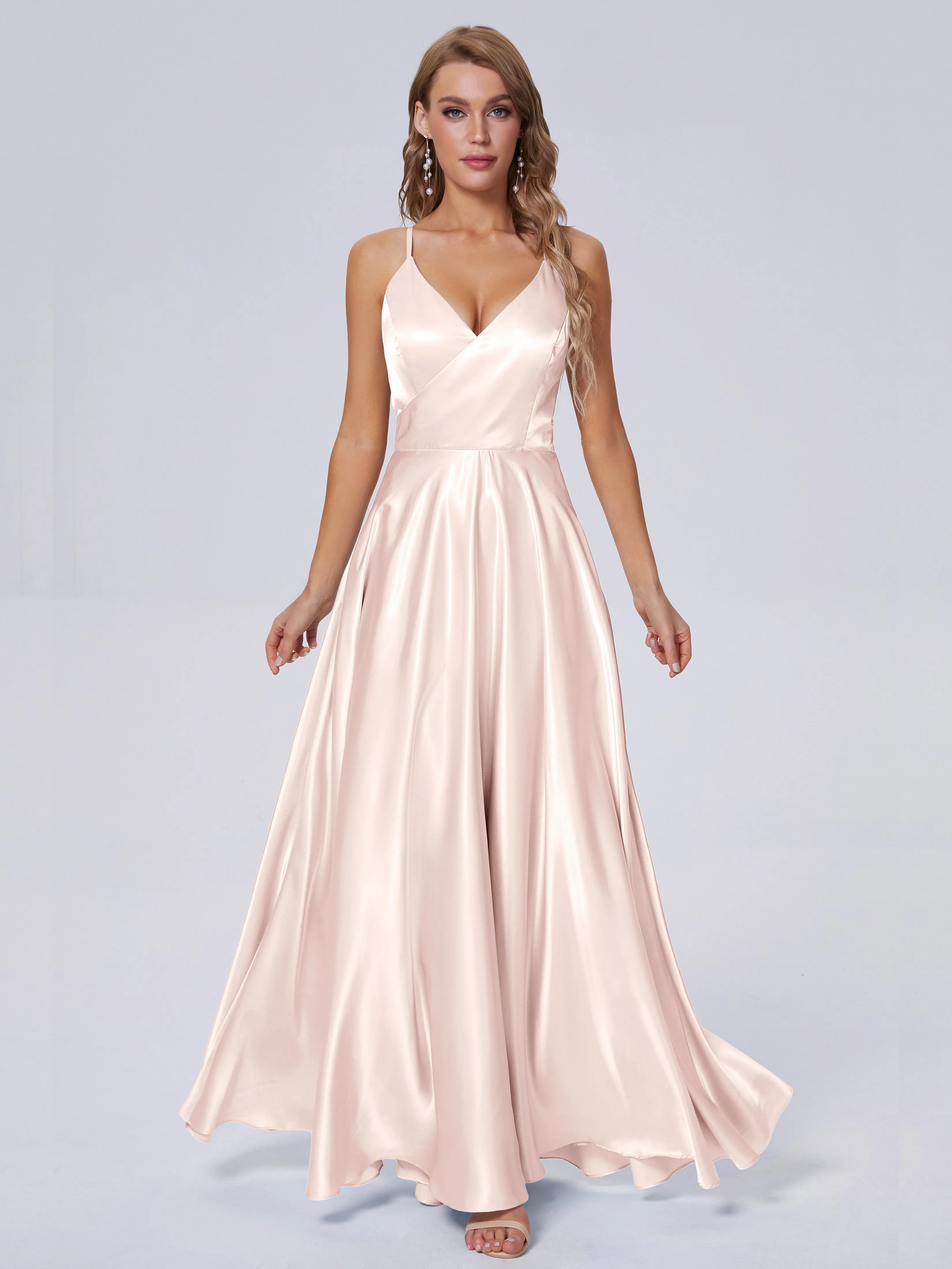 Ana Flowy Straps Soft Satin Long Bridesmaid Dresses