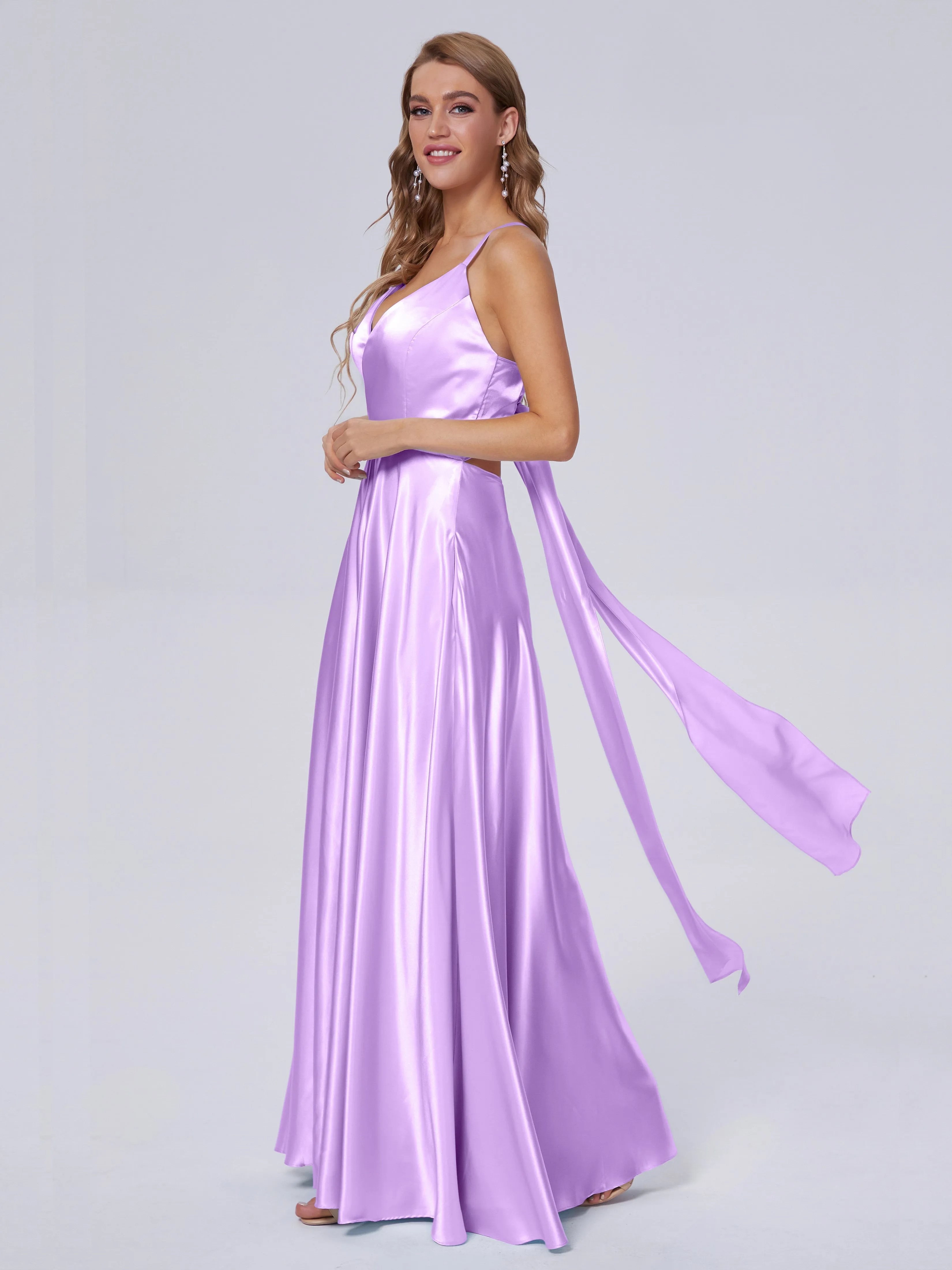 Ana Flowy Straps Soft Satin Long Bridesmaid Dresses