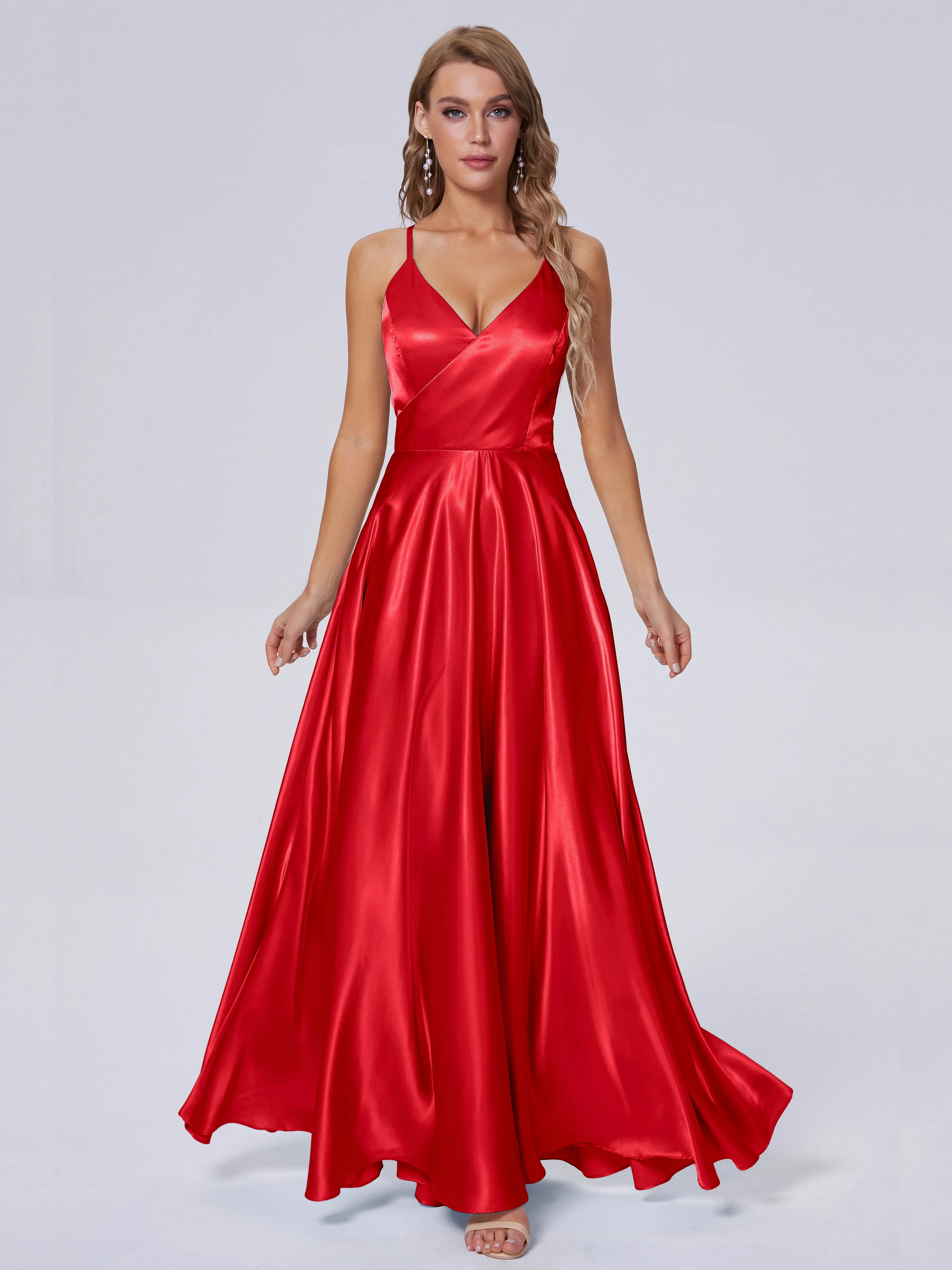 Ana Flowy Straps Soft Satin Long Bridesmaid Dresses