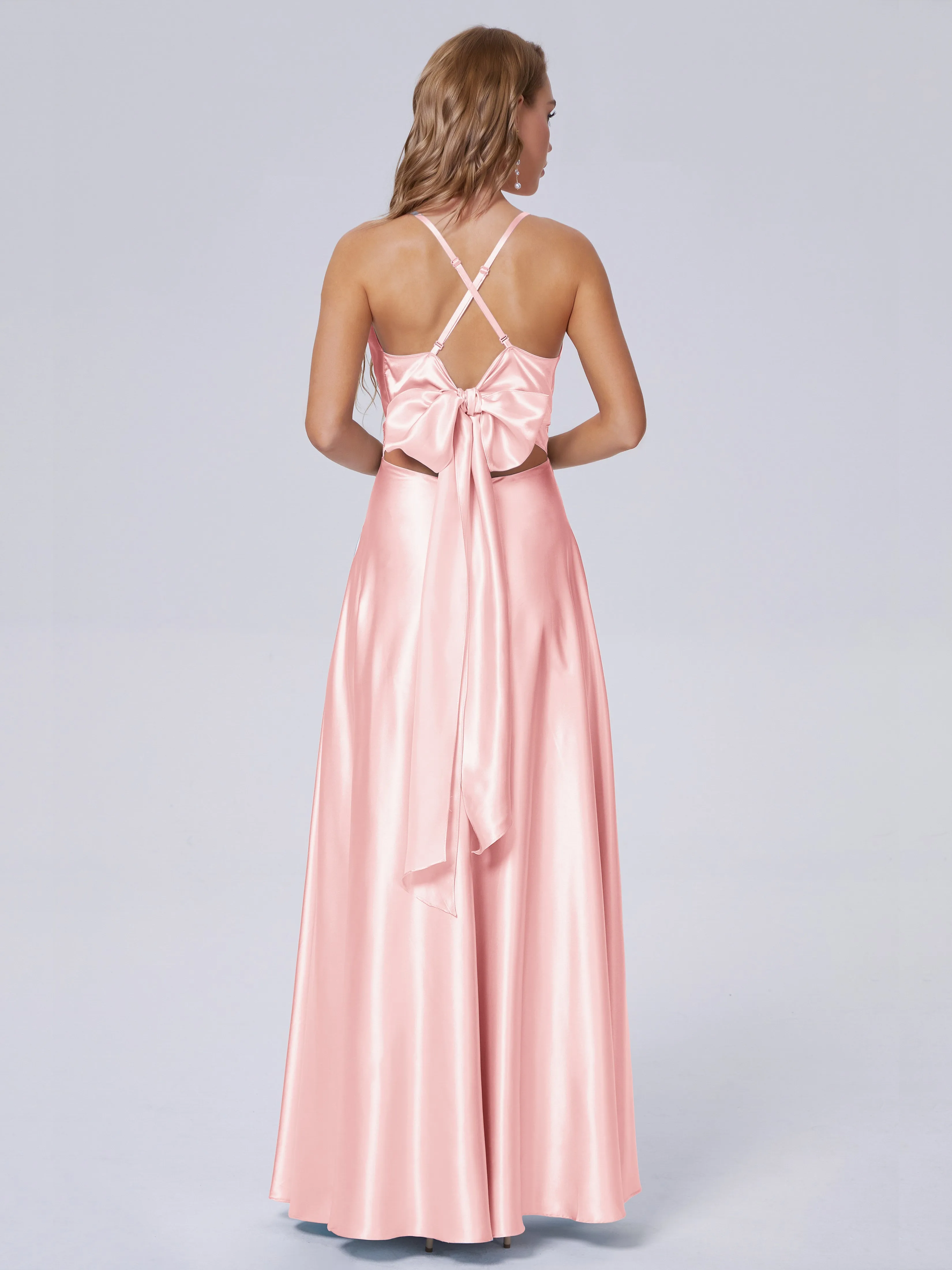Ana Flowy Straps Soft Satin Long Bridesmaid Dresses