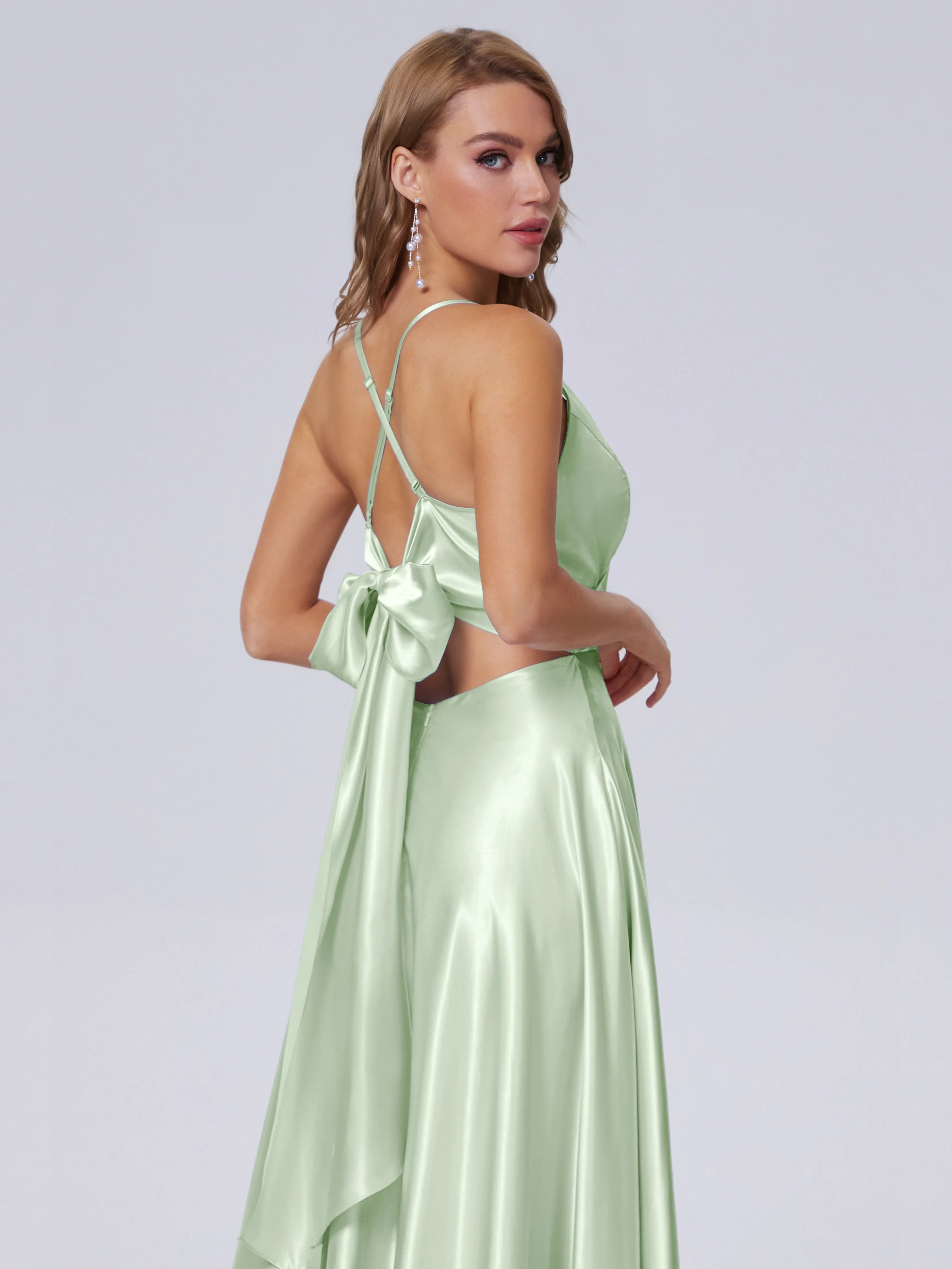 Ana Flowy Straps Soft Satin Long Bridesmaid Dresses