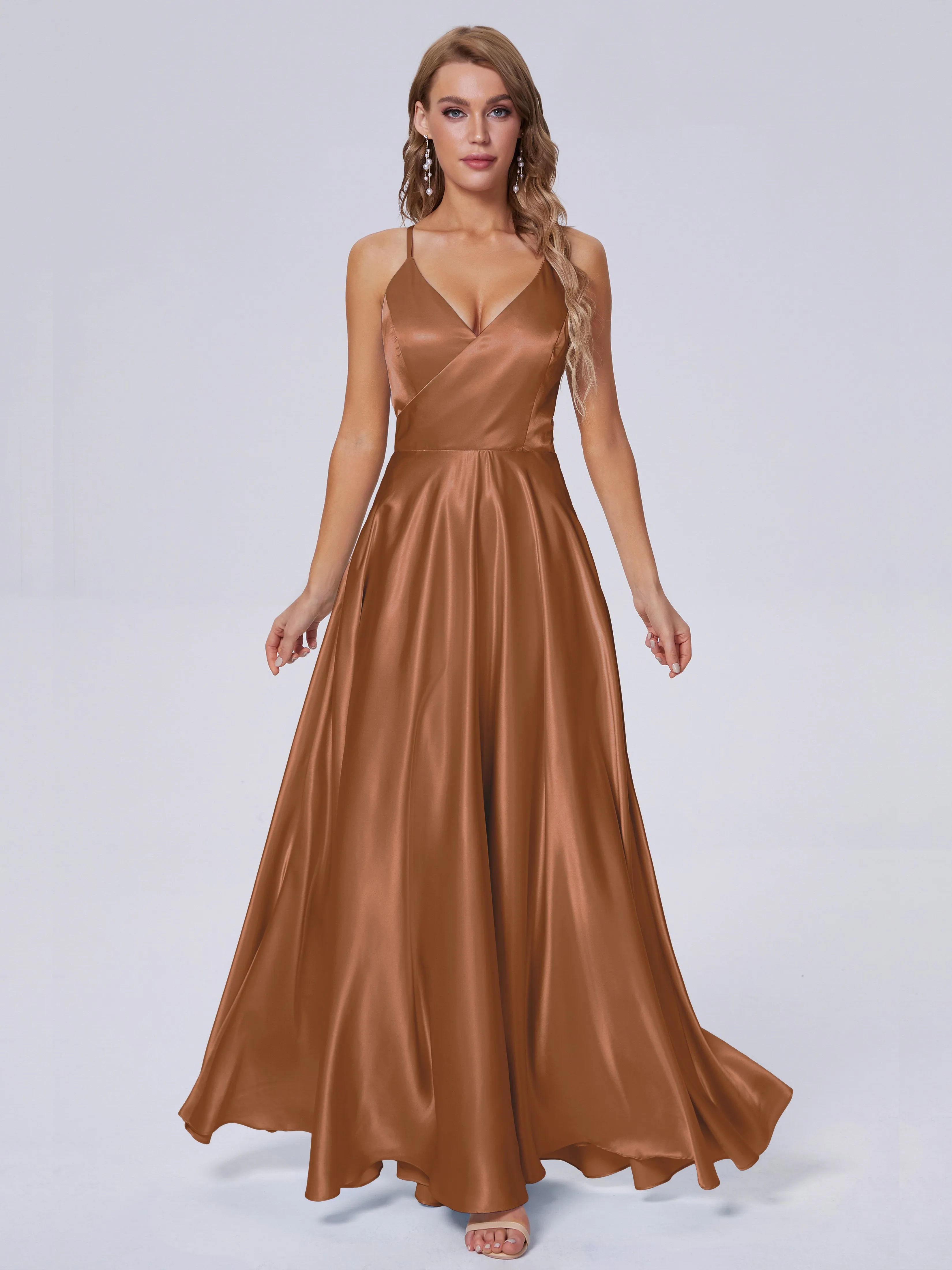 Ana Flowy Straps Soft Satin Long Bridesmaid Dresses