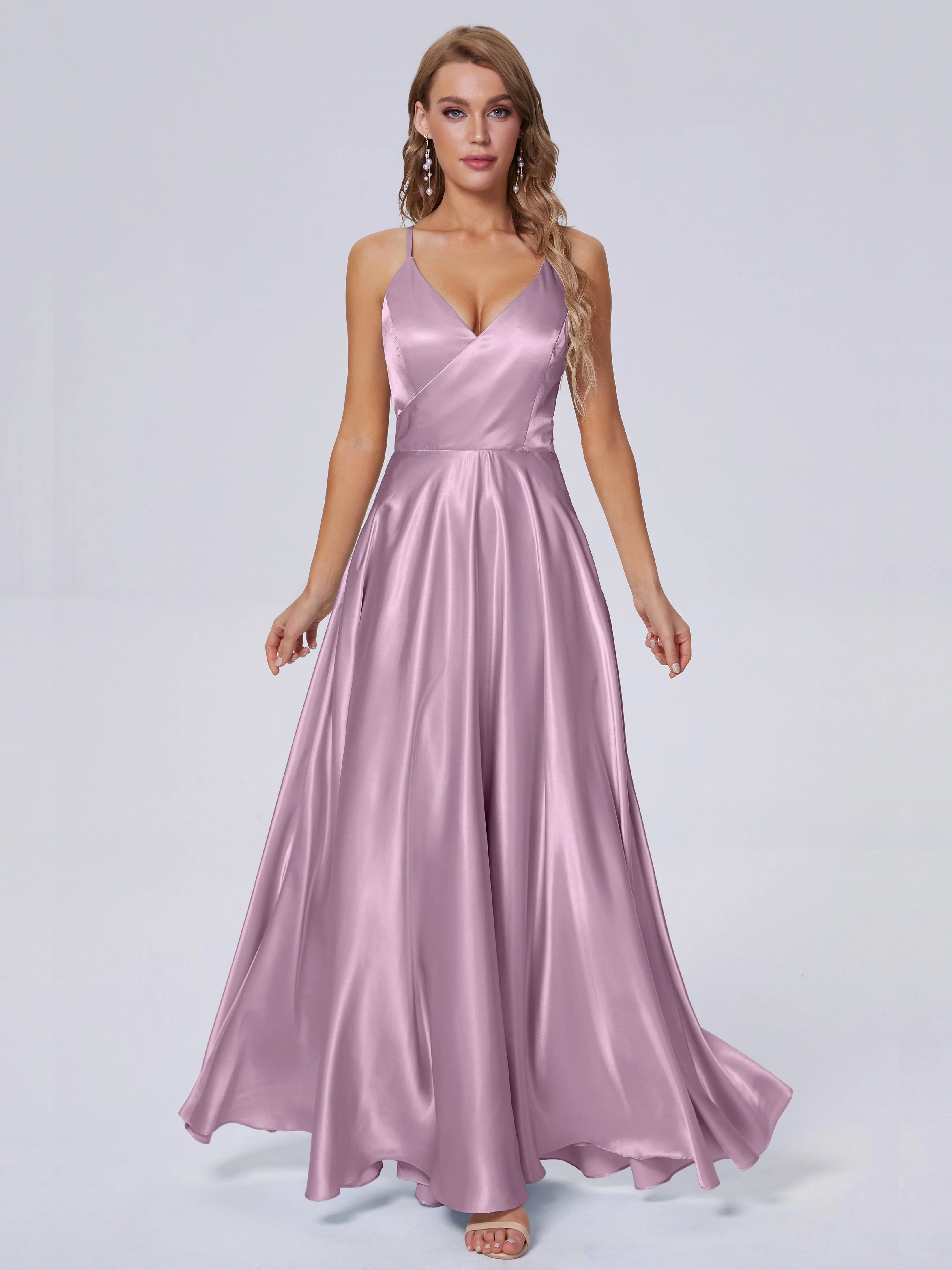 Ana Flowy Straps Soft Satin Long Bridesmaid Dresses