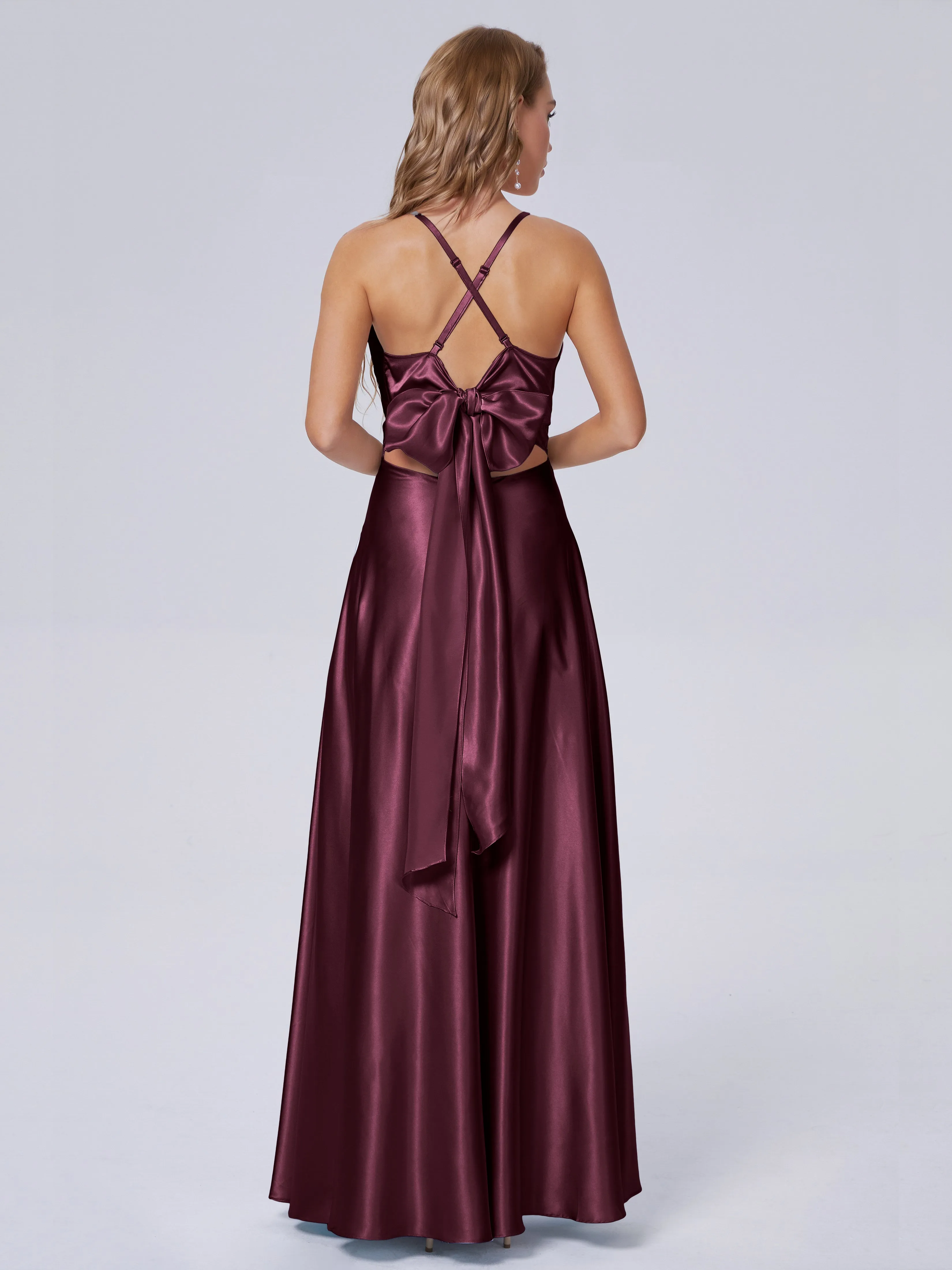 Ana Flowy Straps Soft Satin Long Bridesmaid Dresses