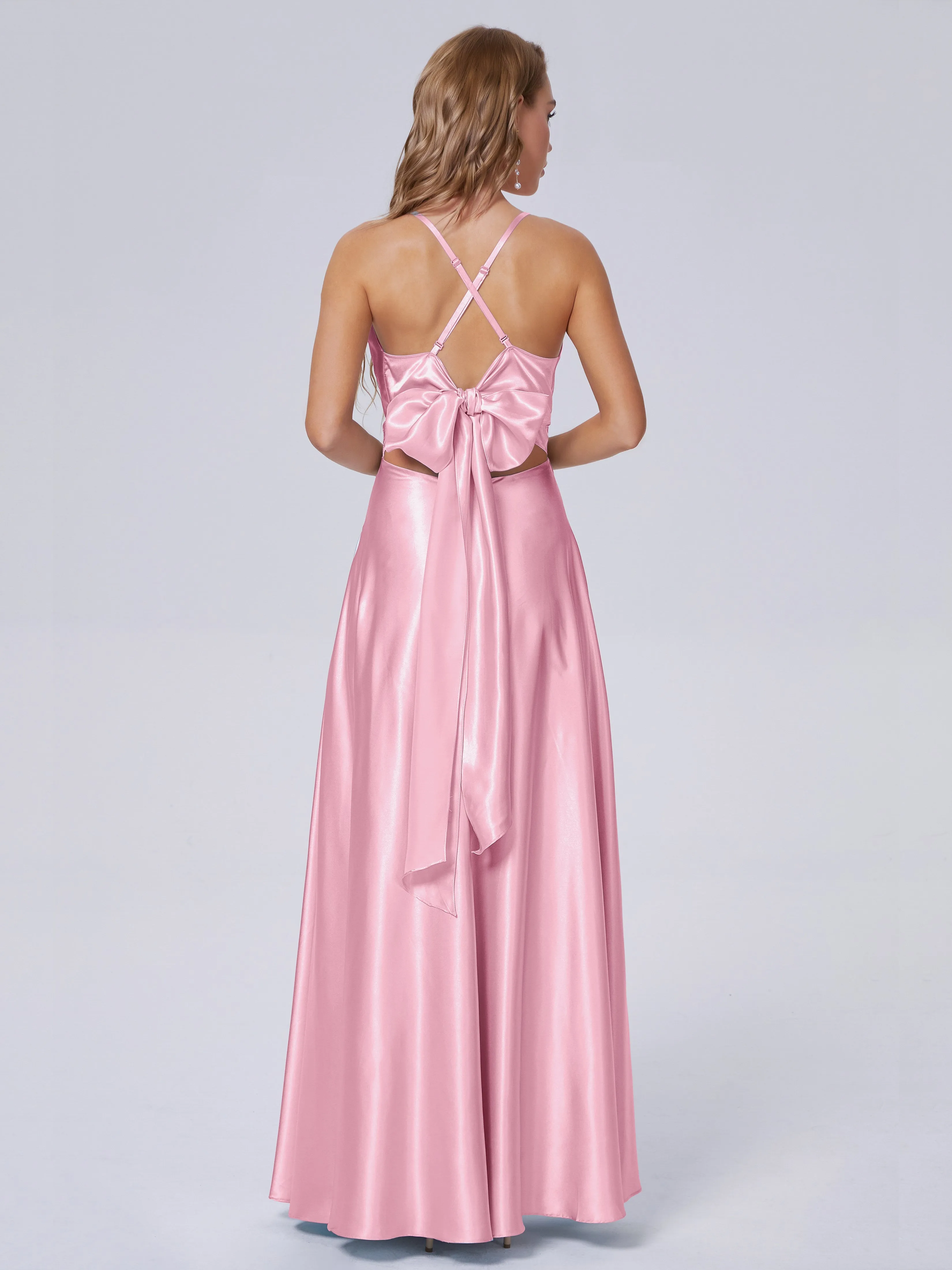 Ana Flowy Straps Soft Satin Long Bridesmaid Dresses