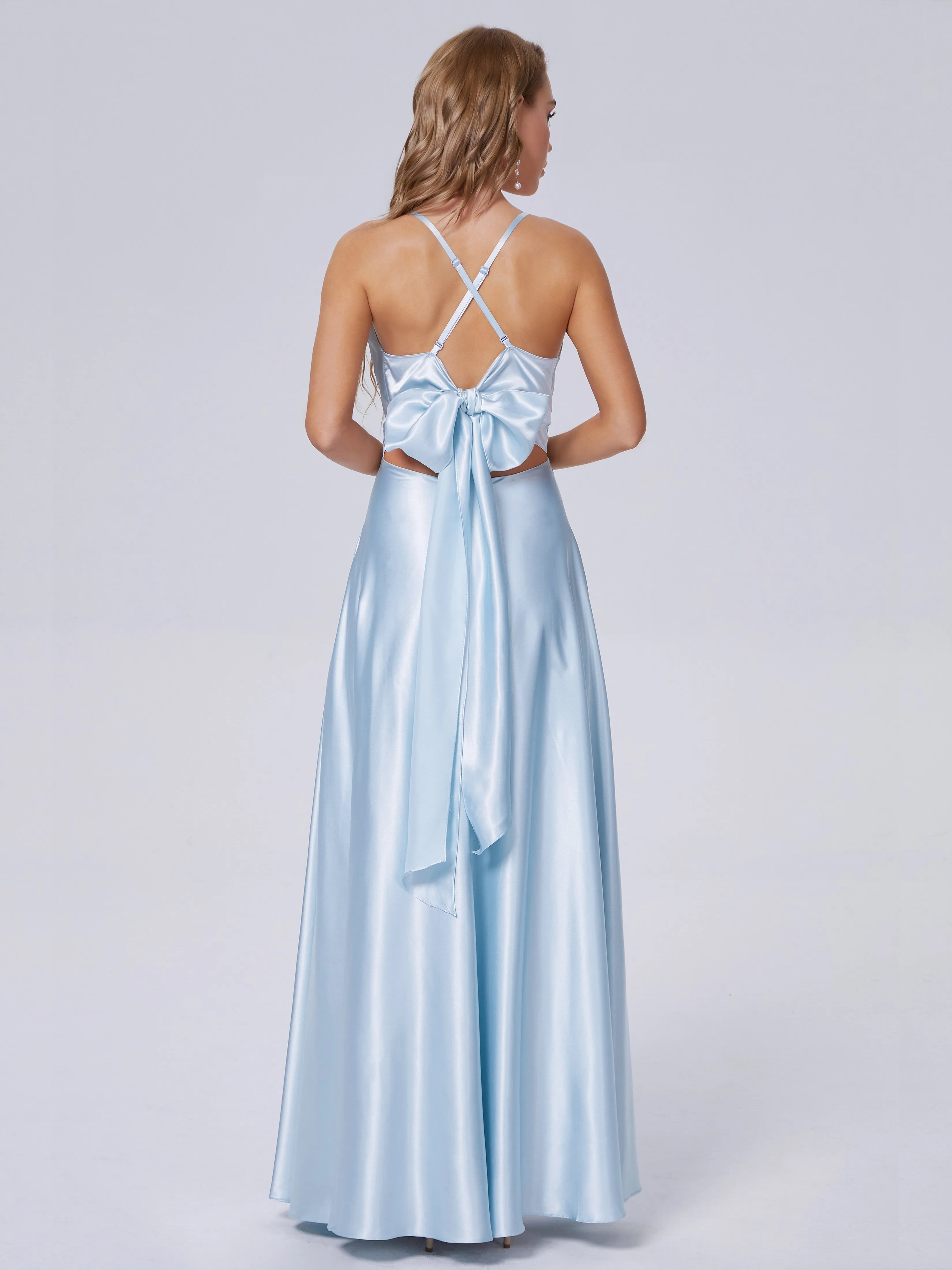Ana Flowy Straps Soft Satin Long Bridesmaid Dresses