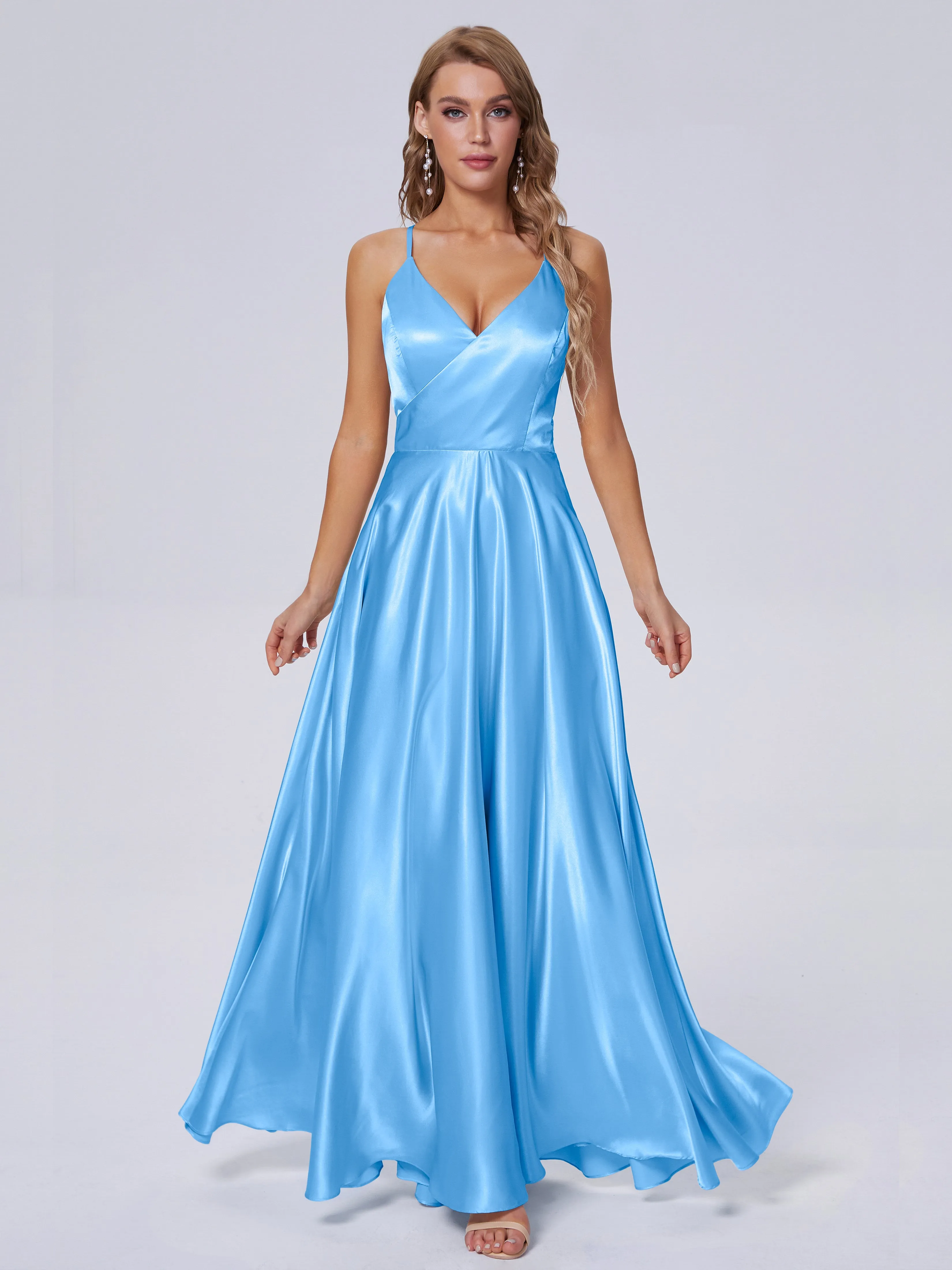 Ana Flowy Straps Soft Satin Long Bridesmaid Dresses