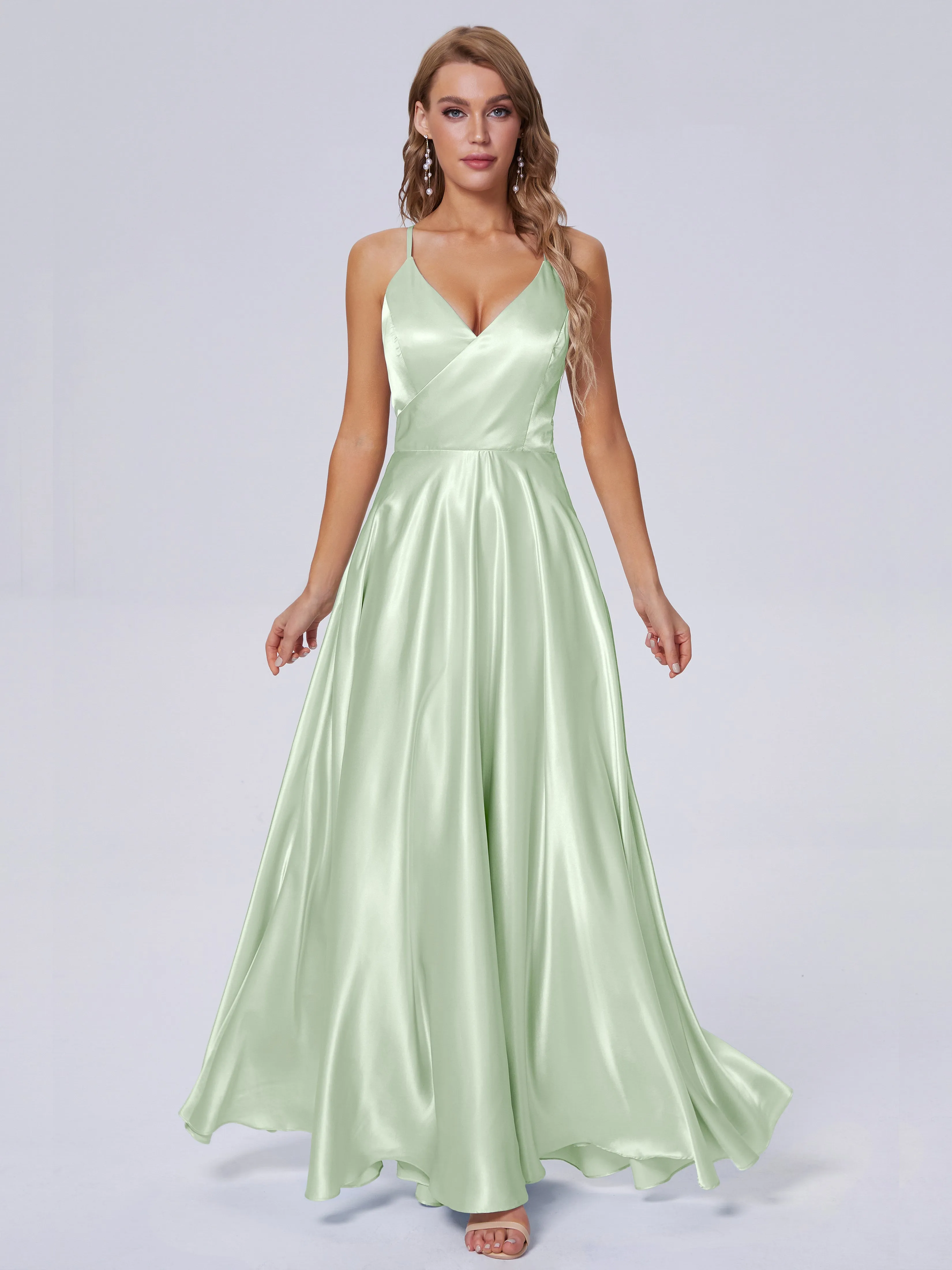 Ana Flowy Straps Soft Satin Long Bridesmaid Dresses