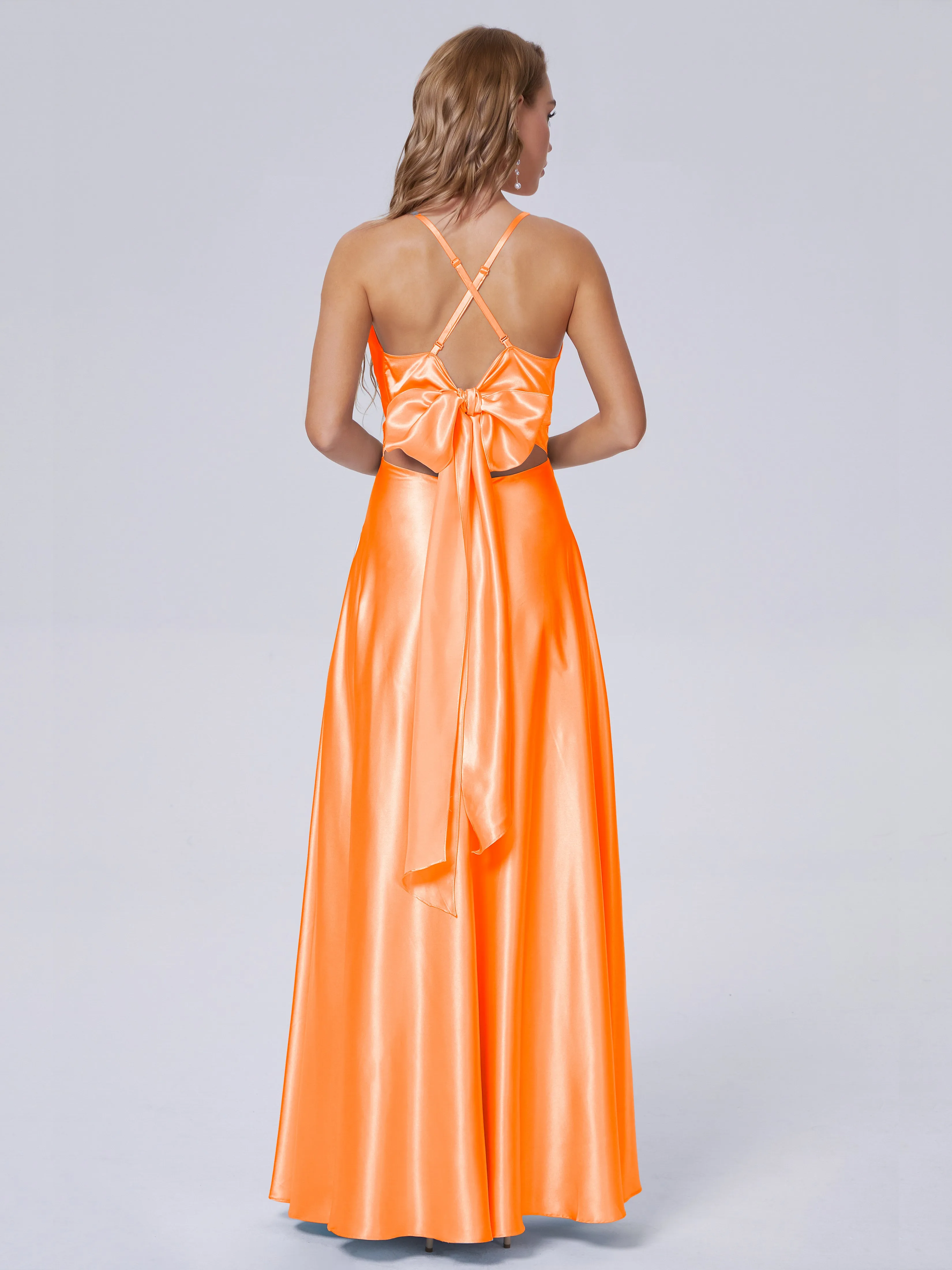 Ana Flowy Straps Soft Satin Long Bridesmaid Dresses
