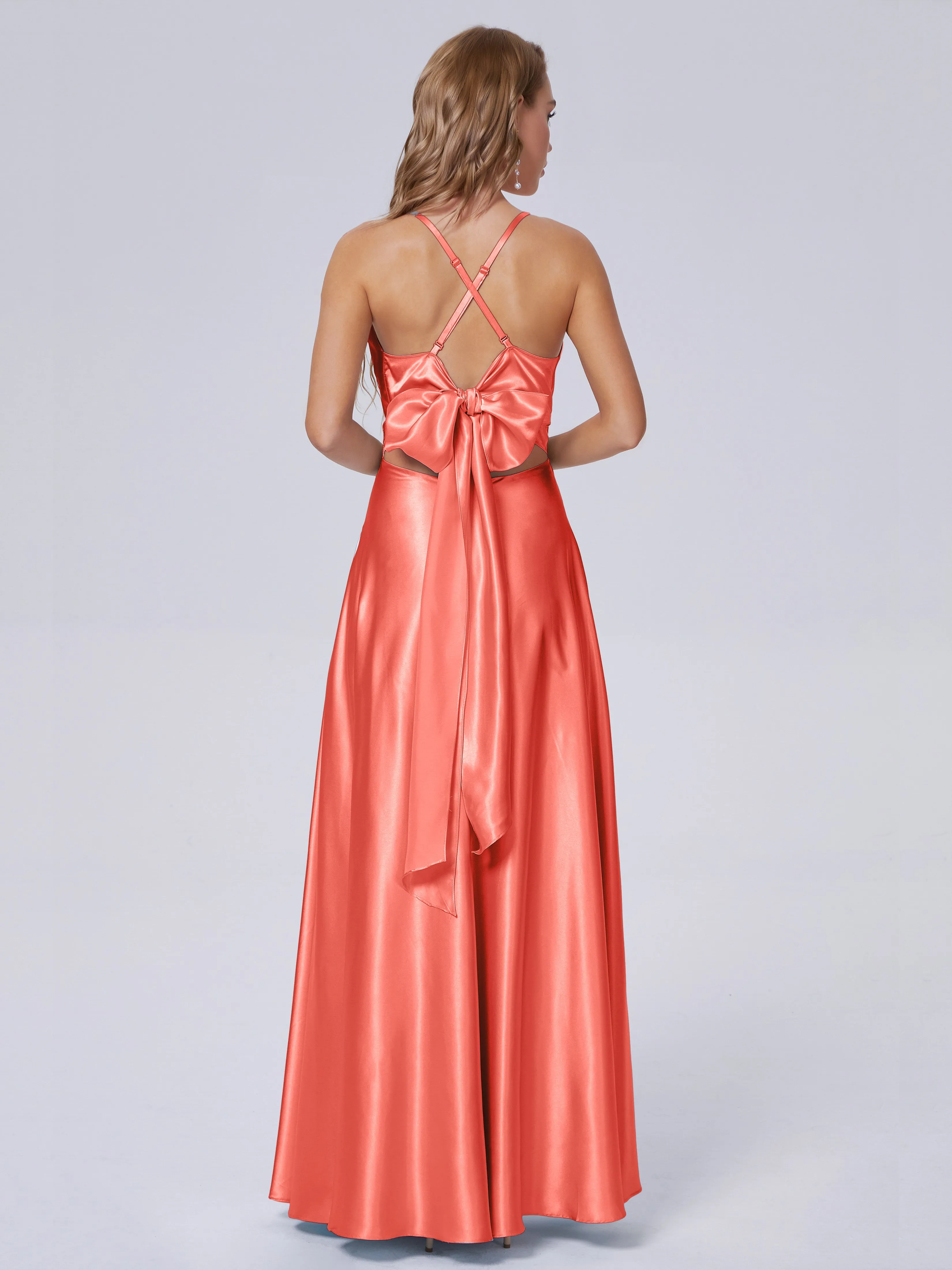 Ana Flowy Straps Soft Satin Long Bridesmaid Dresses