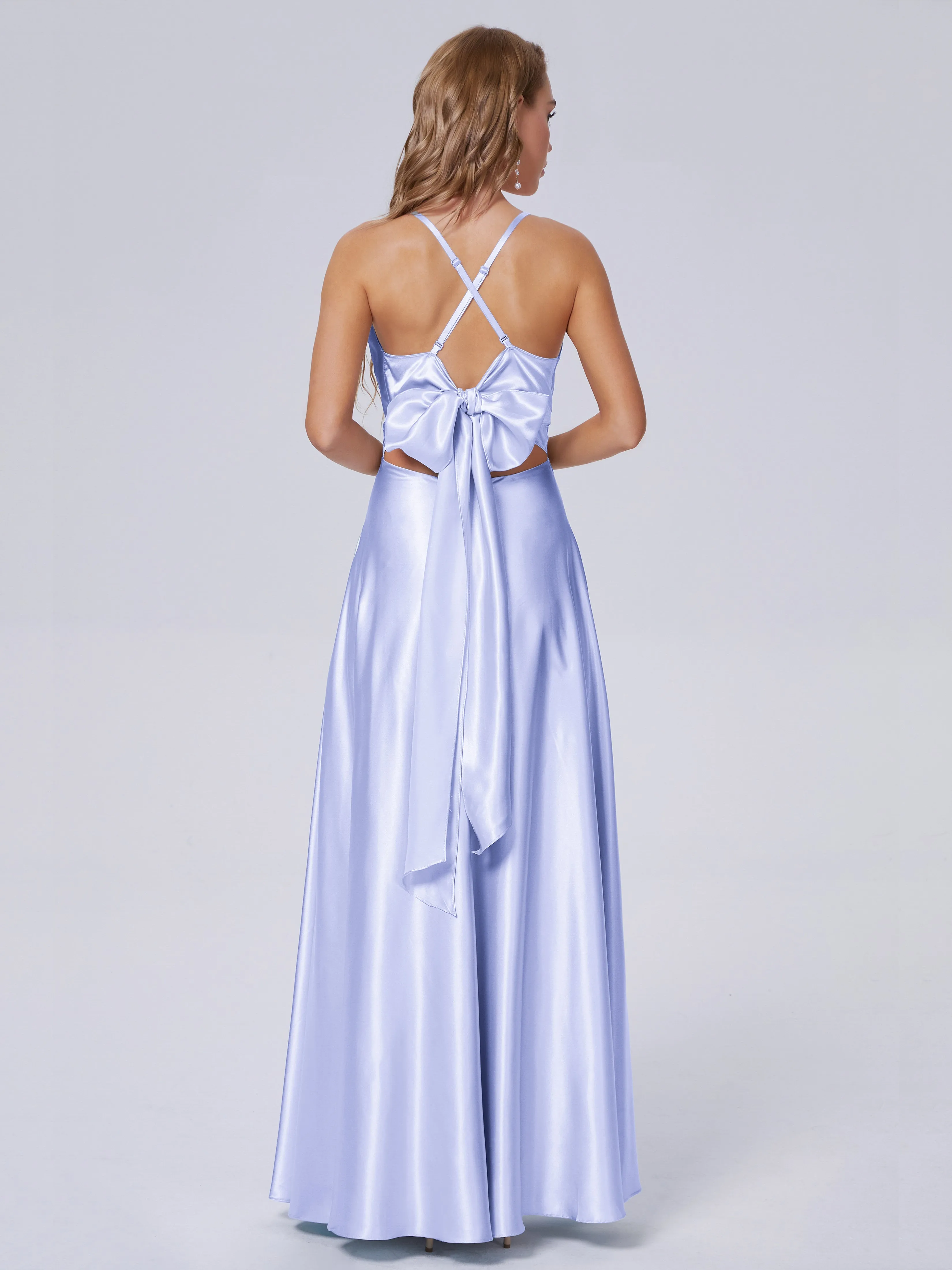 Ana Flowy Straps Soft Satin Long Bridesmaid Dresses