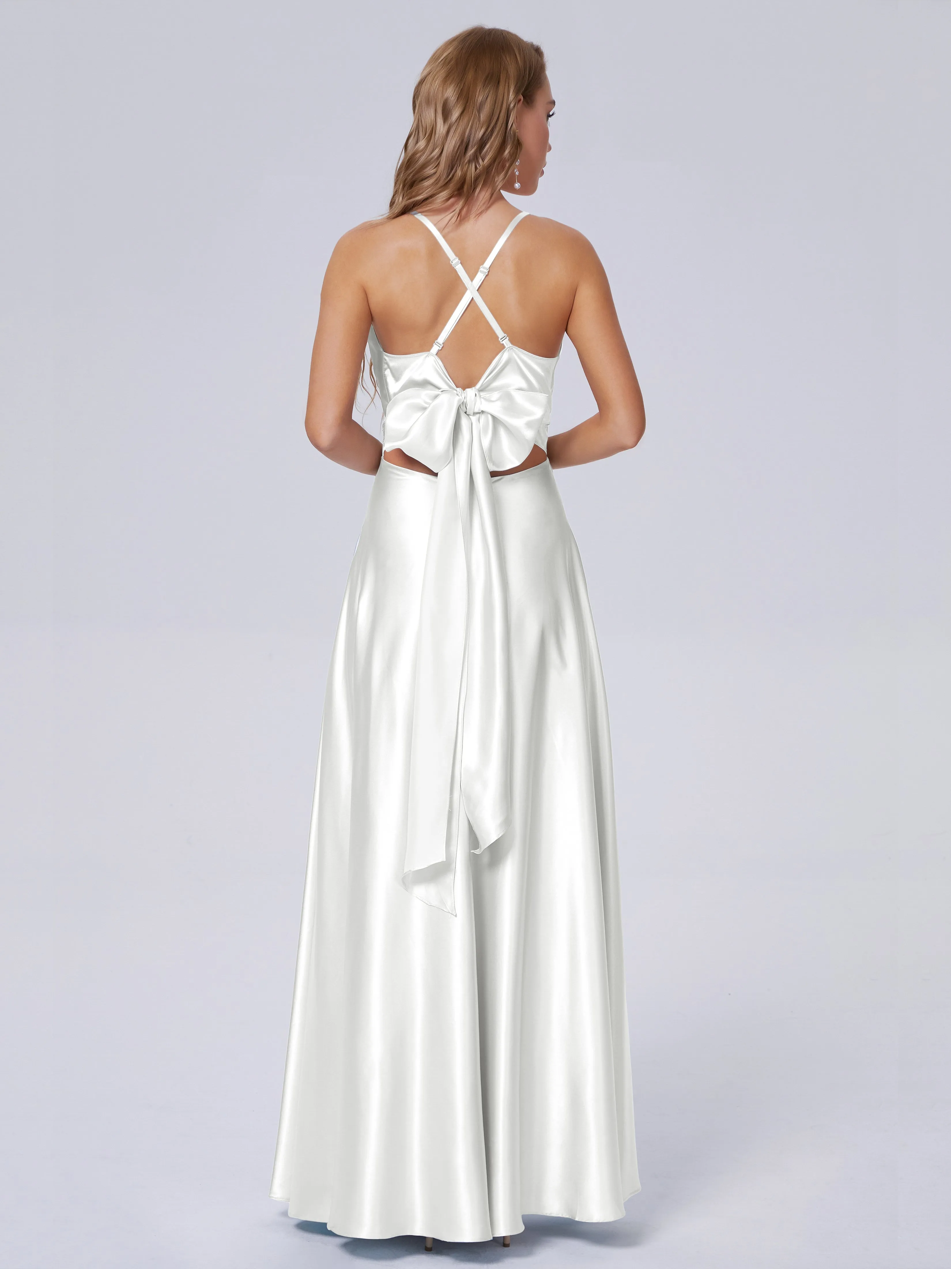 Ana Flowy Straps Soft Satin Long Bridesmaid Dresses