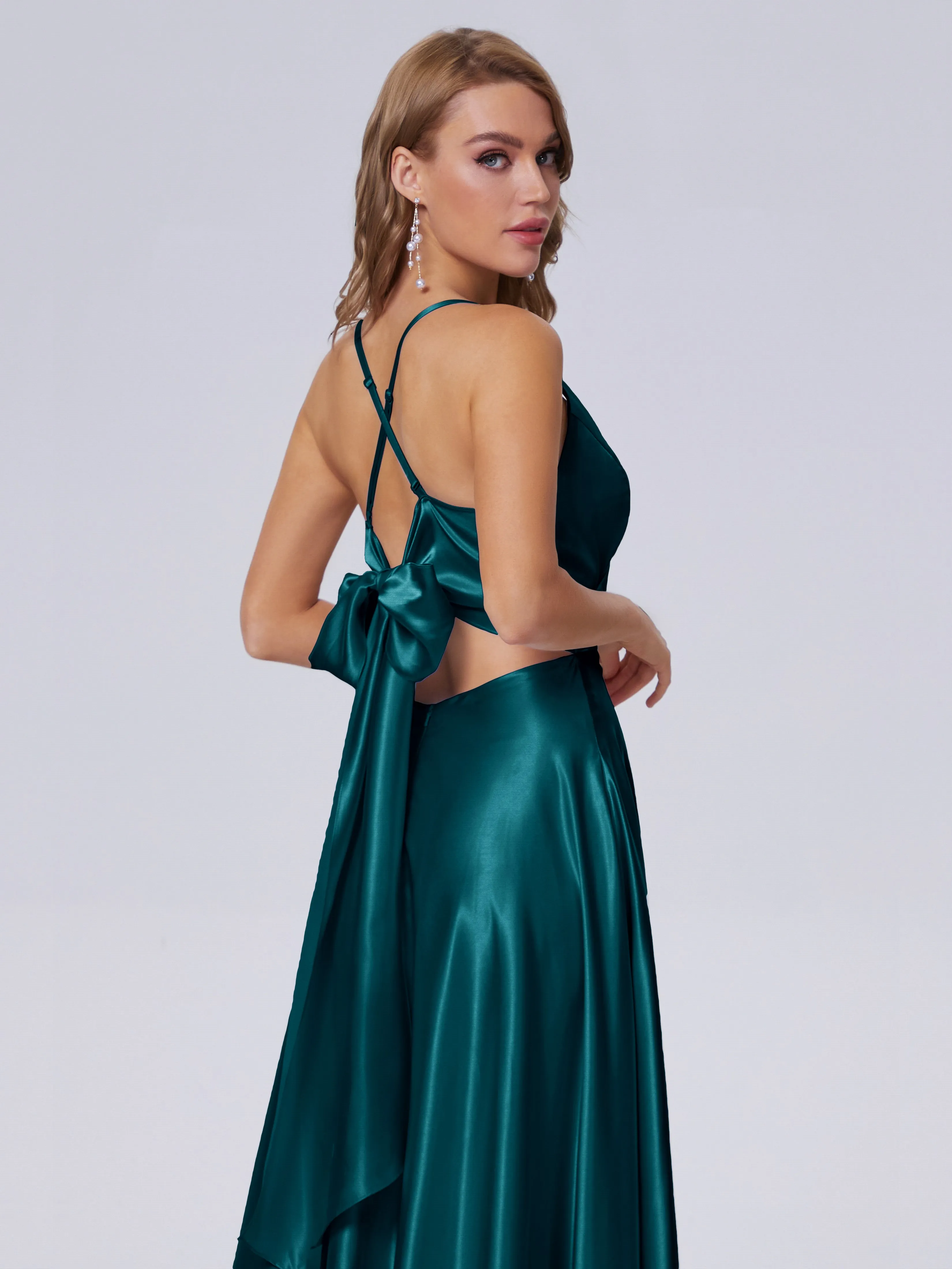 Ana Flowy Straps Soft Satin Long Bridesmaid Dresses