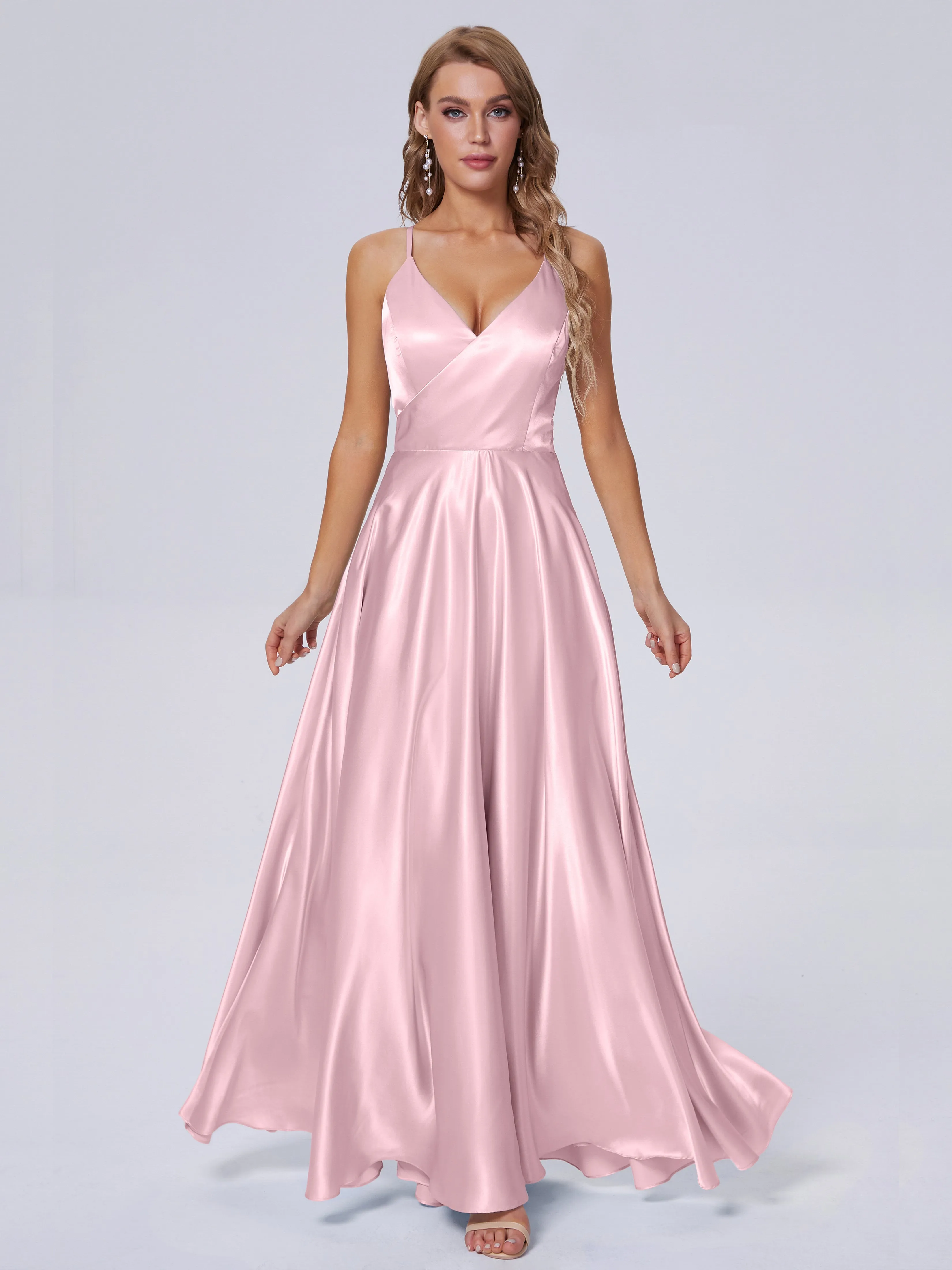 Ana Flowy Straps Soft Satin Long Bridesmaid Dresses