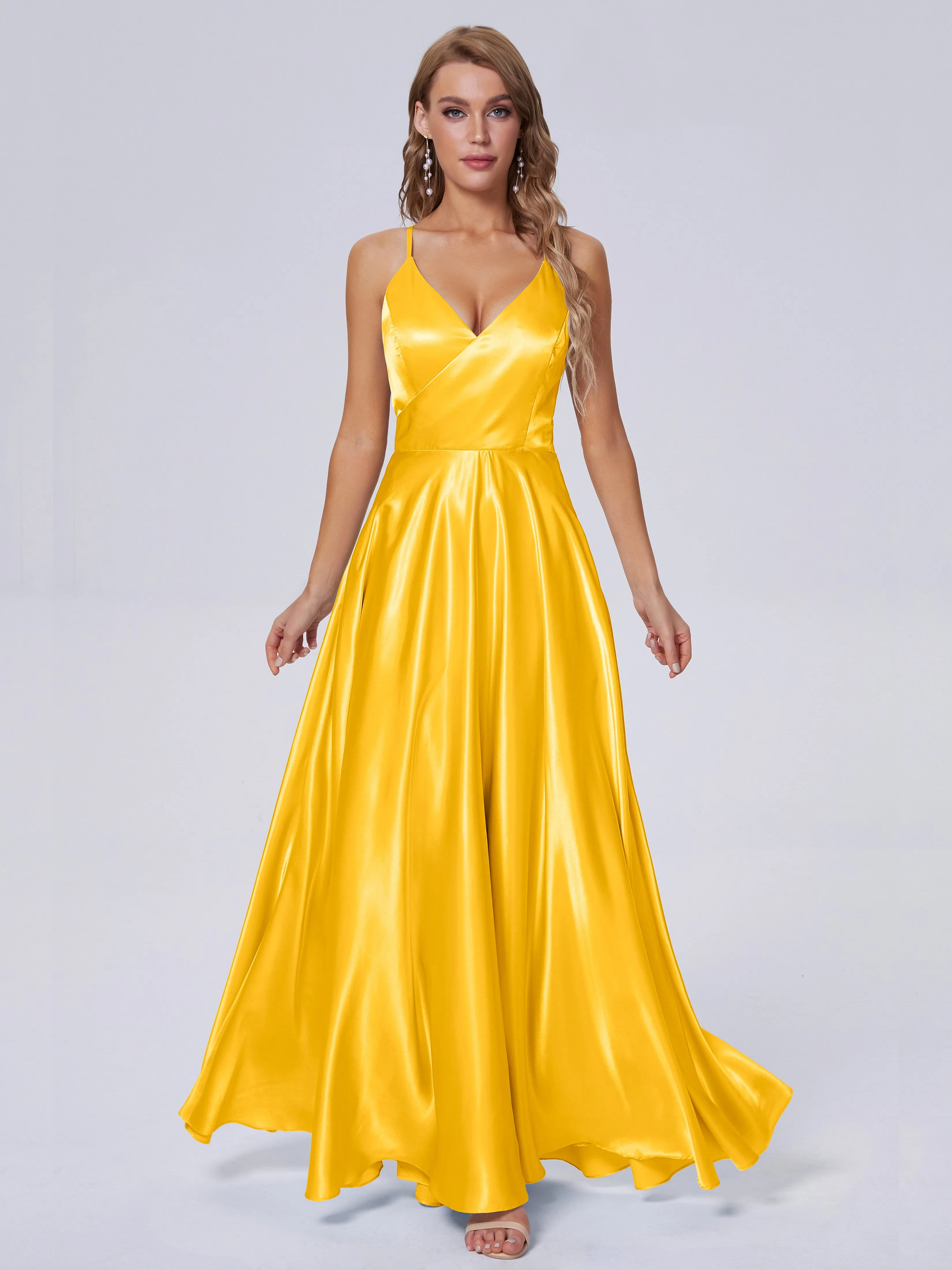Ana Flowy Straps Soft Satin Long Bridesmaid Dresses