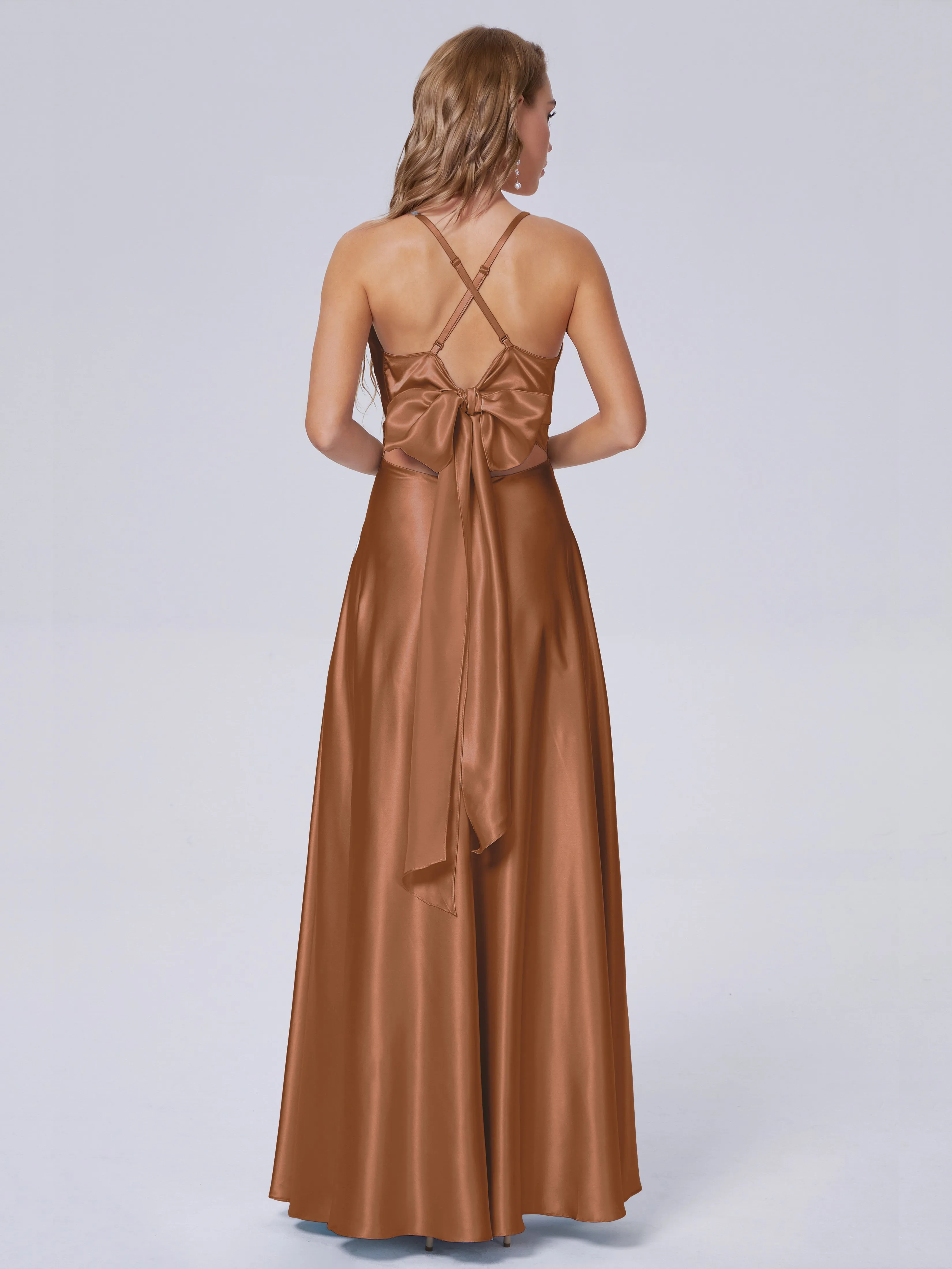 Ana Flowy Straps Soft Satin Long Bridesmaid Dresses