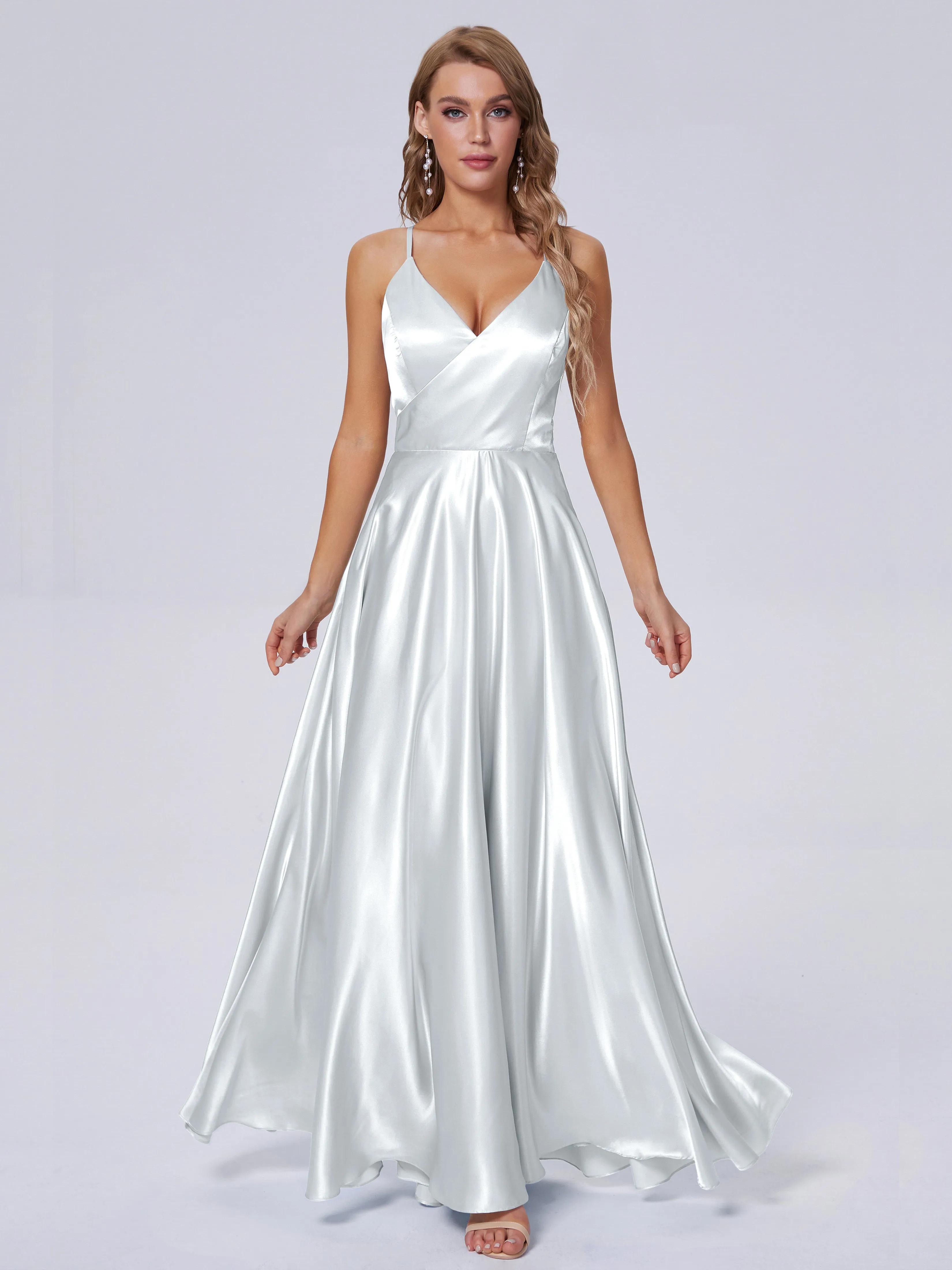 Ana Flowy Straps Soft Satin Long Bridesmaid Dresses