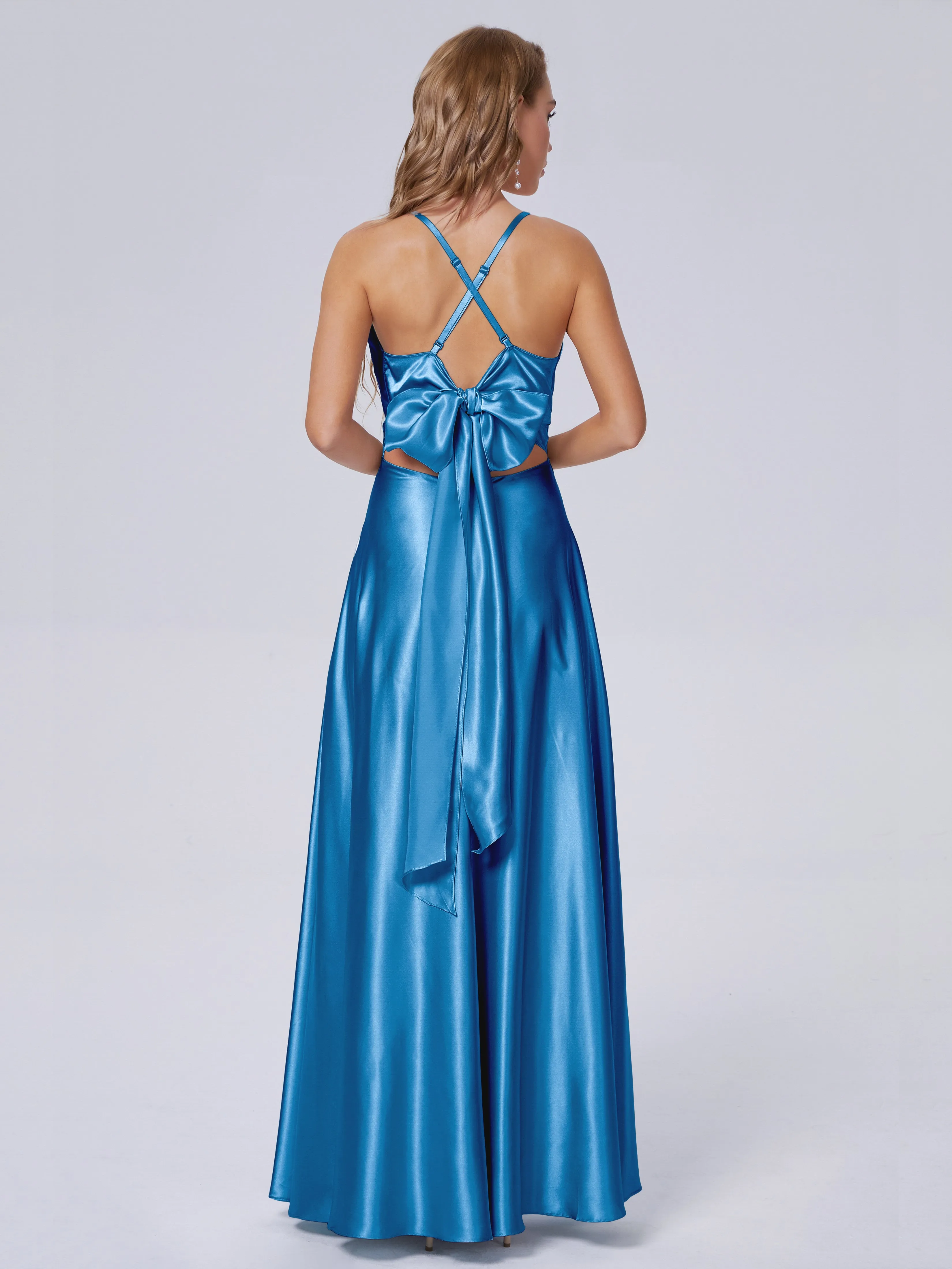 Ana Flowy Straps Soft Satin Long Bridesmaid Dresses
