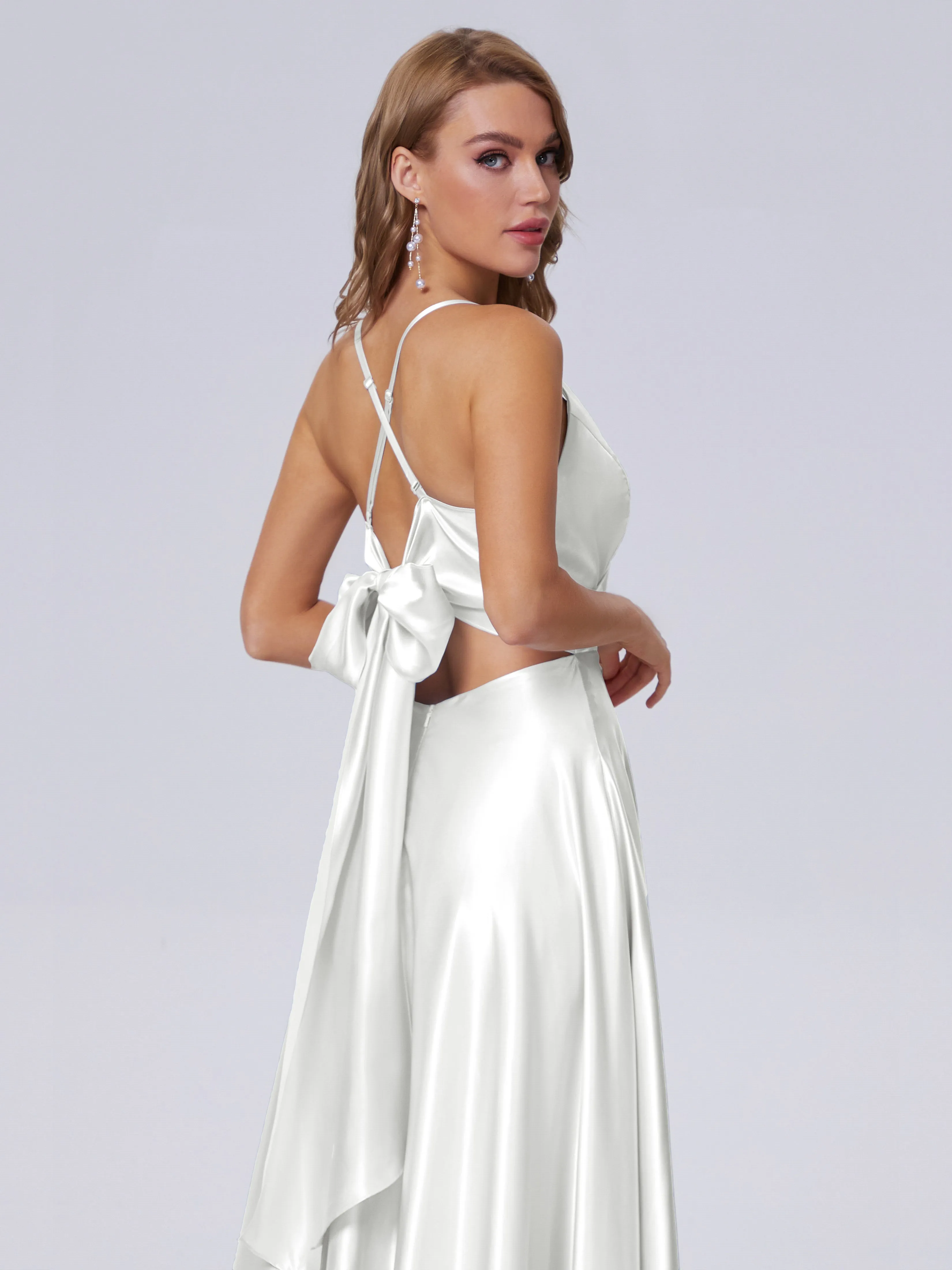 Ana Flowy Straps Soft Satin Long Bridesmaid Dresses