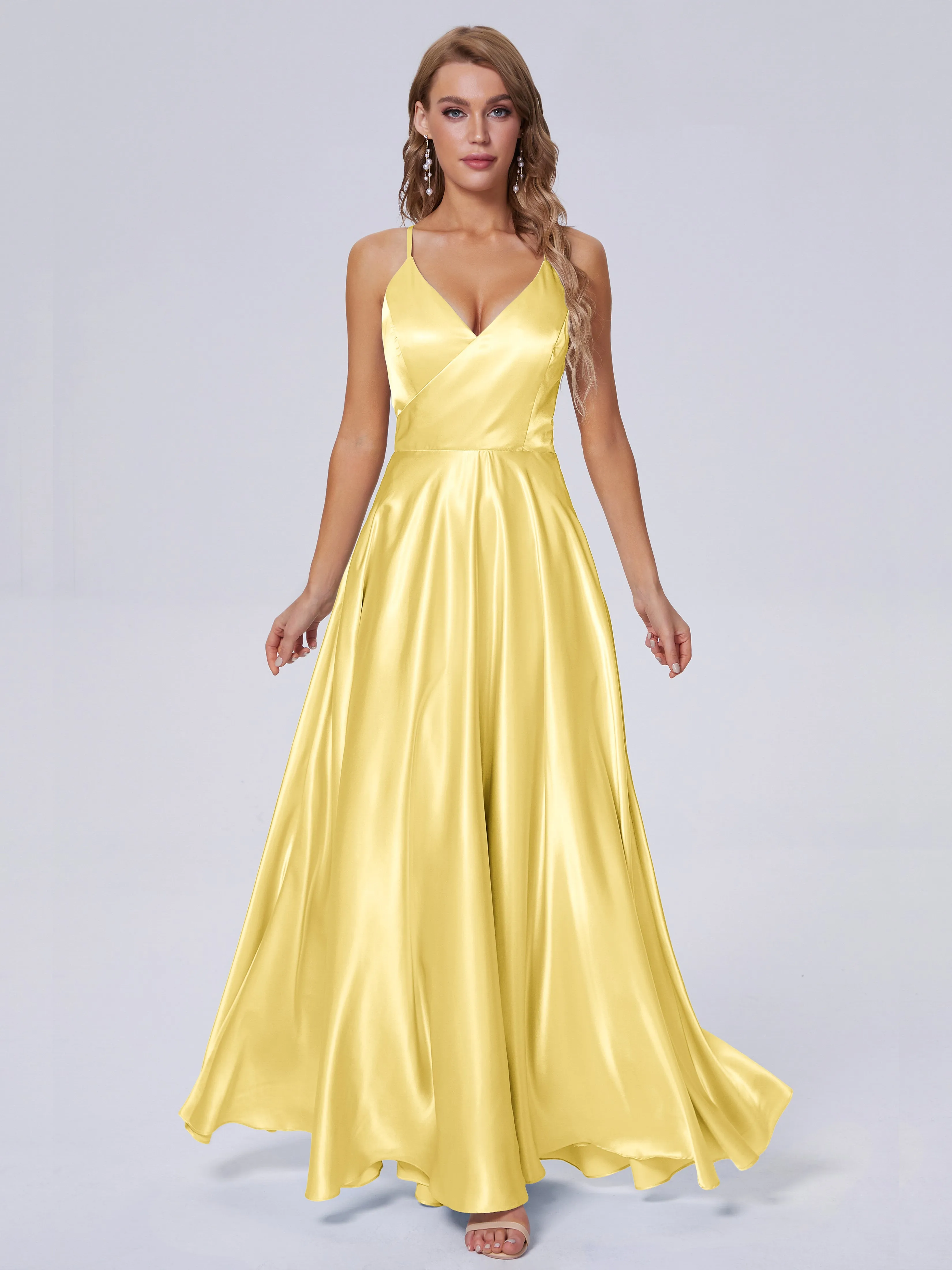 Ana Flowy Straps Soft Satin Long Bridesmaid Dresses