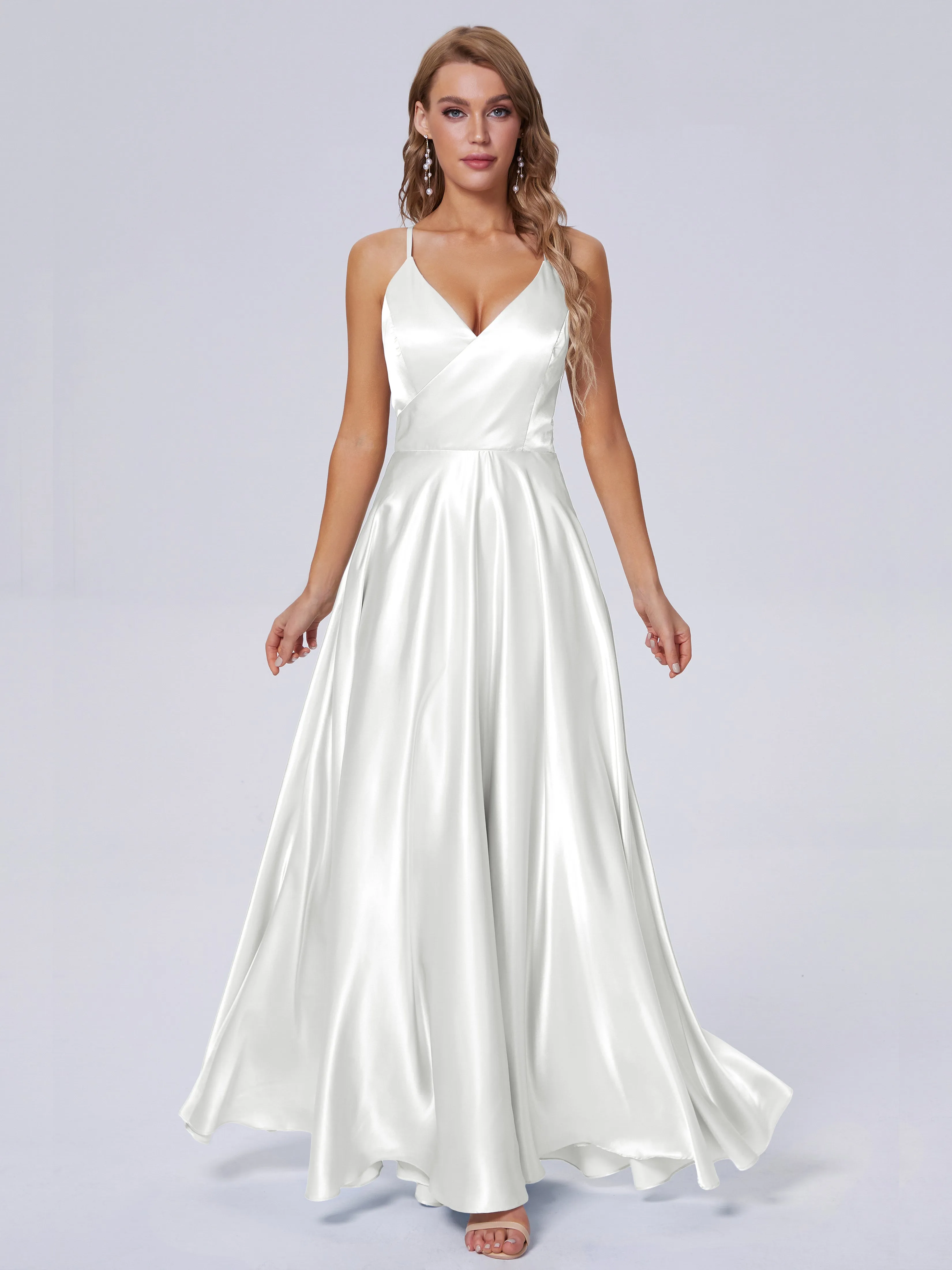 Ana Flowy Straps Soft Satin Long Bridesmaid Dresses