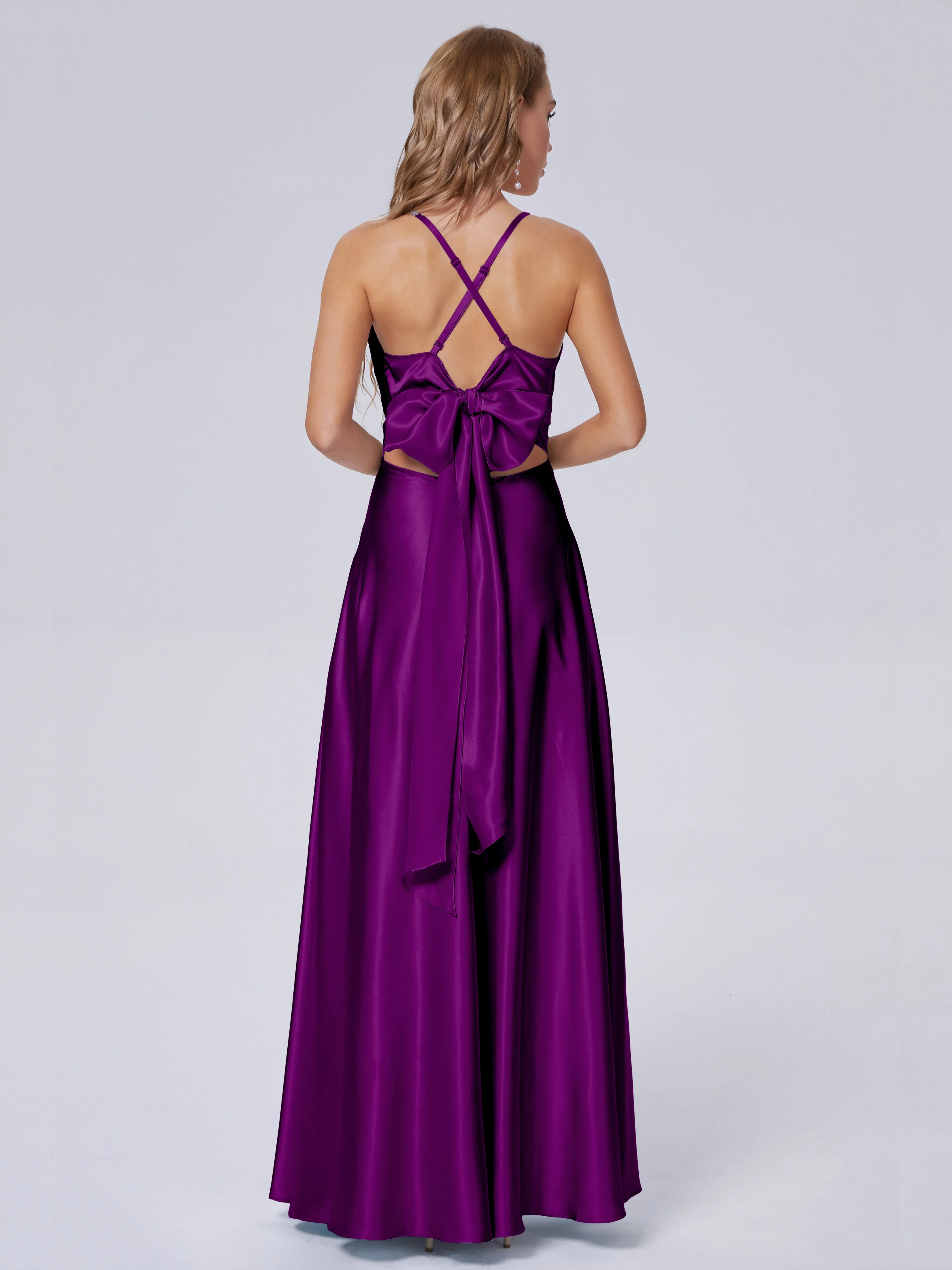 Ana Flowy Straps Soft Satin Long Bridesmaid Dresses