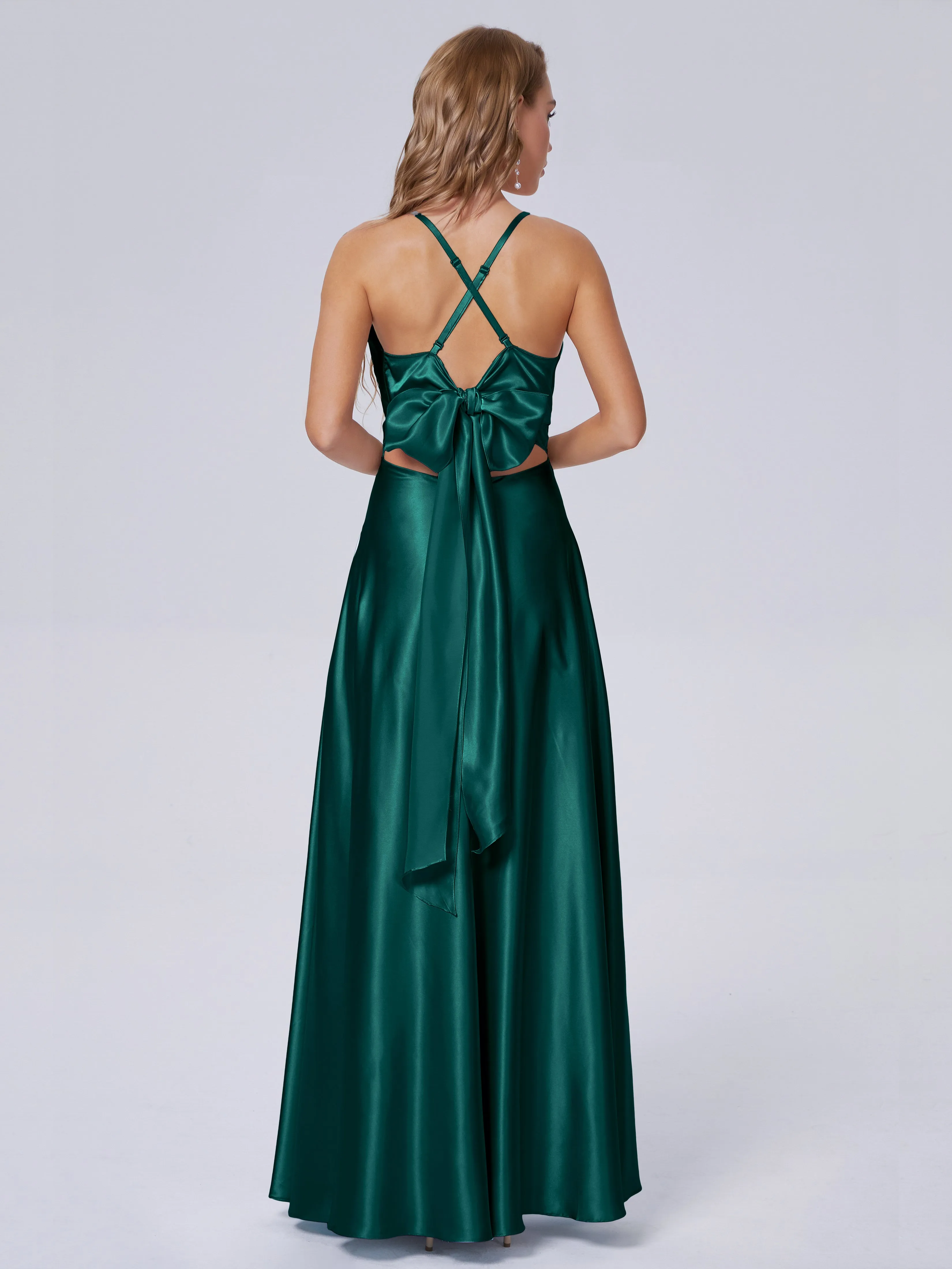 Ana Flowy Straps Soft Satin Long Bridesmaid Dresses