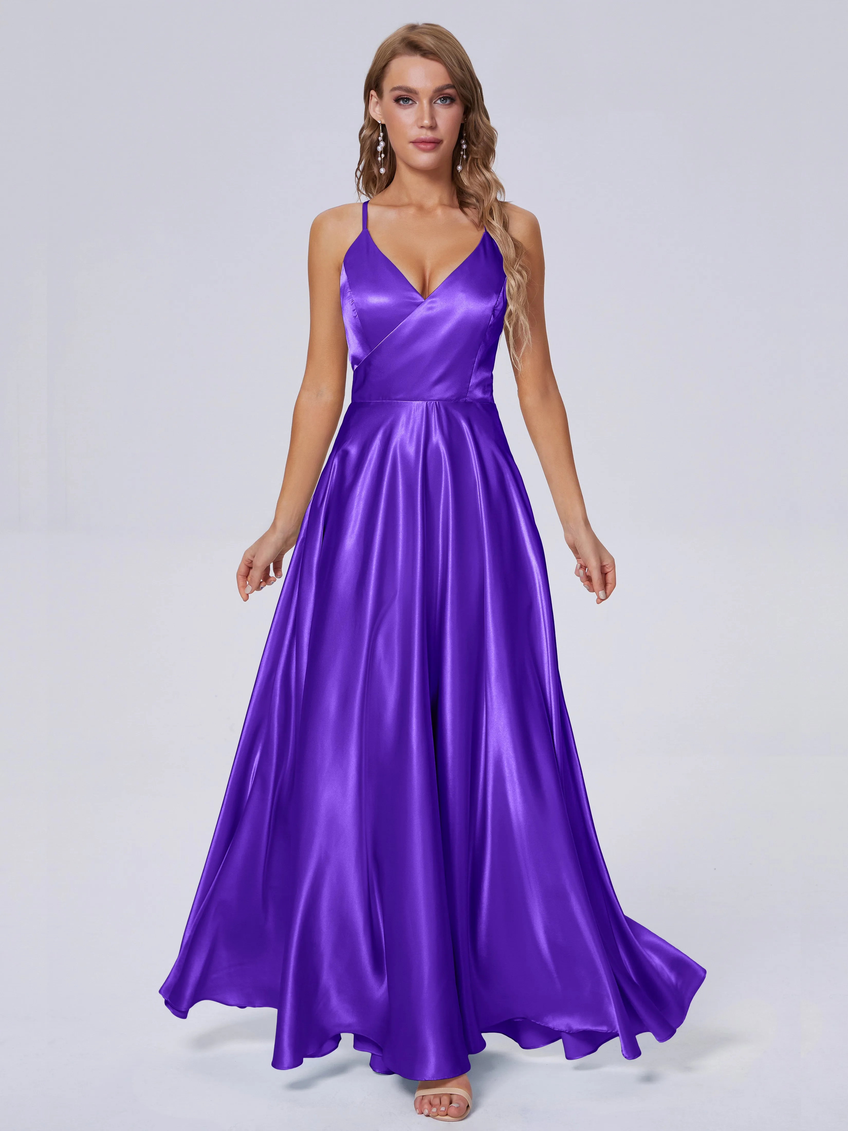Ana Flowy Straps Soft Satin Long Bridesmaid Dresses