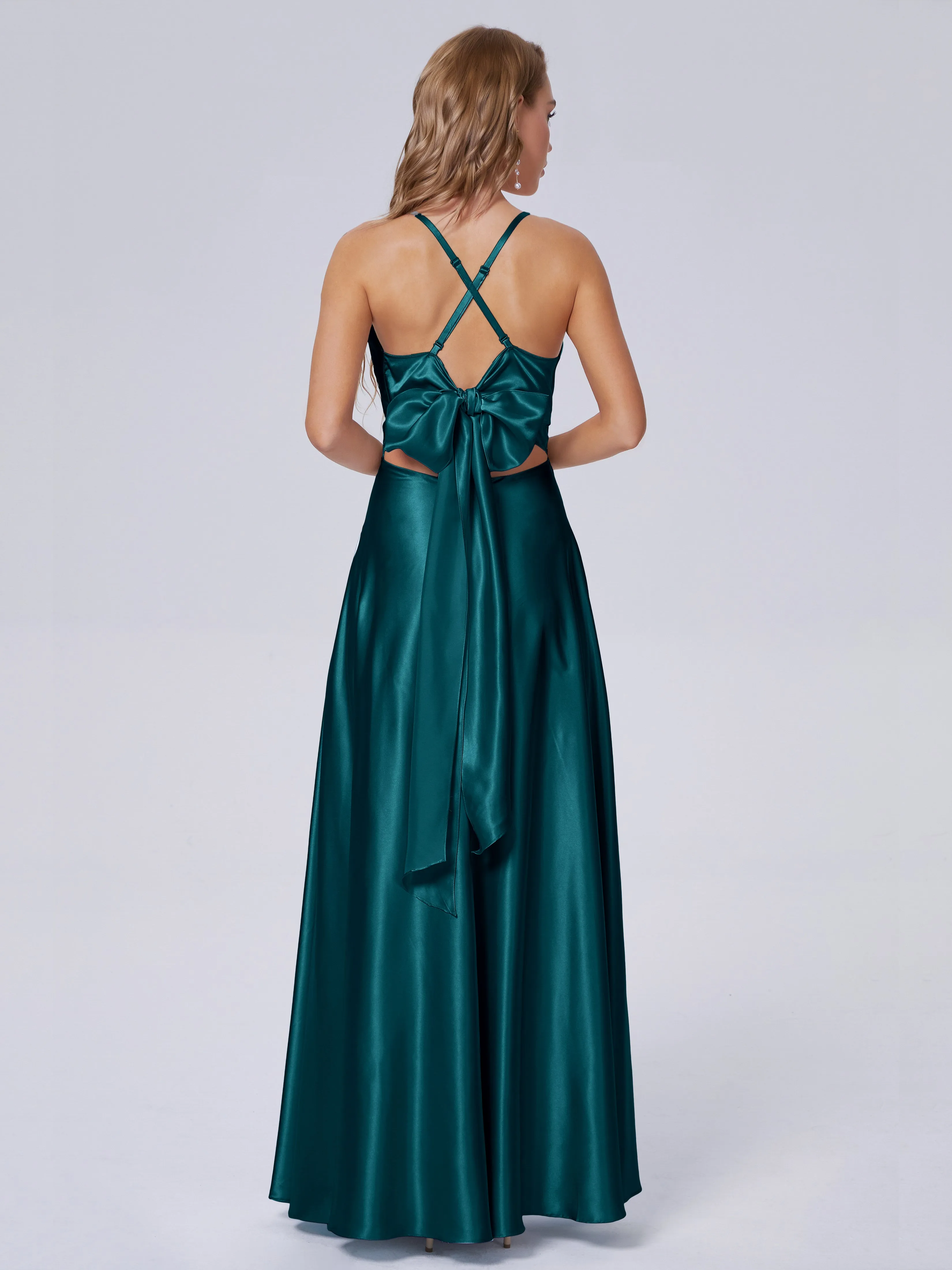 Ana Flowy Straps Soft Satin Long Bridesmaid Dresses
