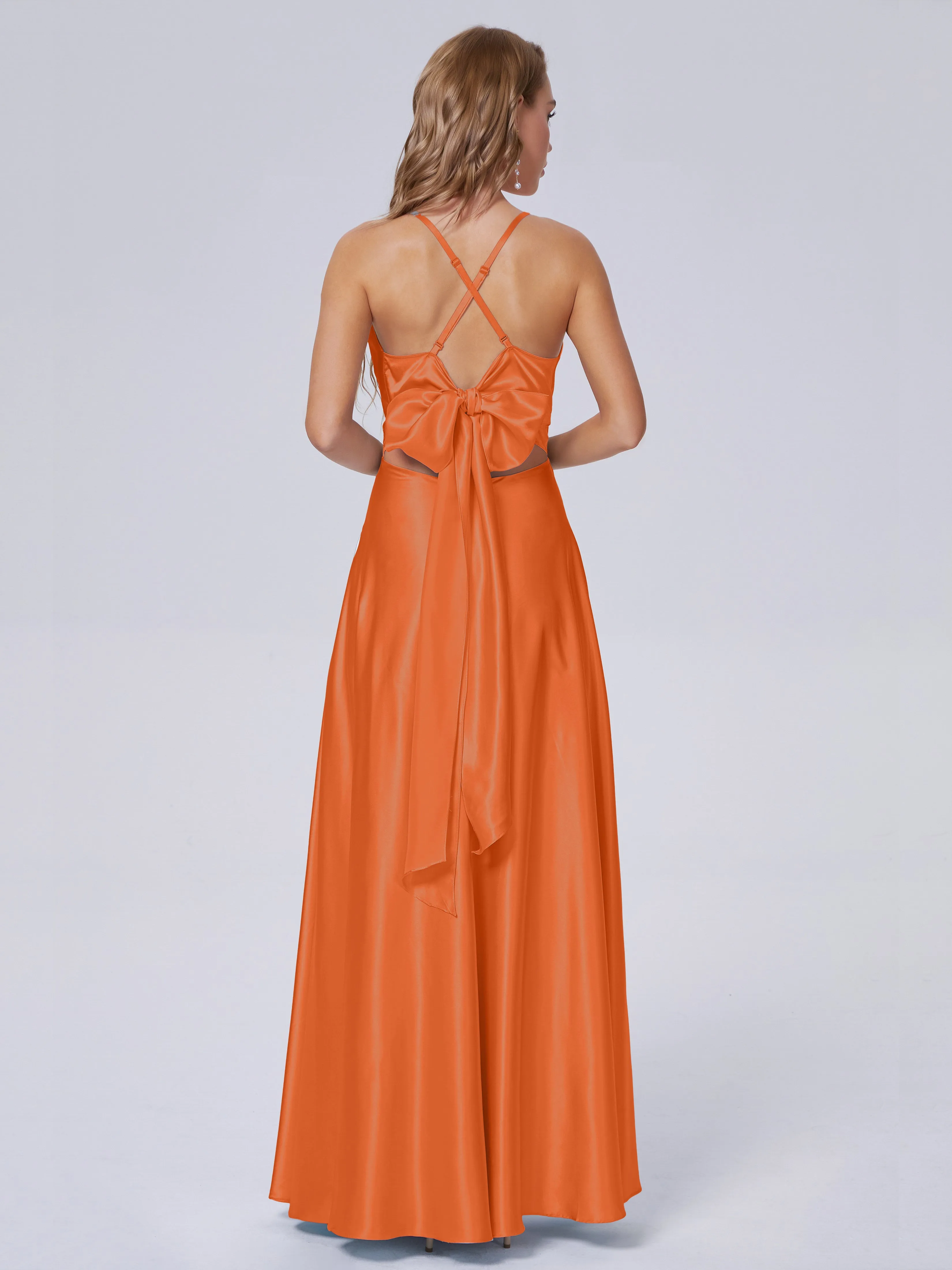 Ana Flowy Straps Soft Satin Long Bridesmaid Dresses