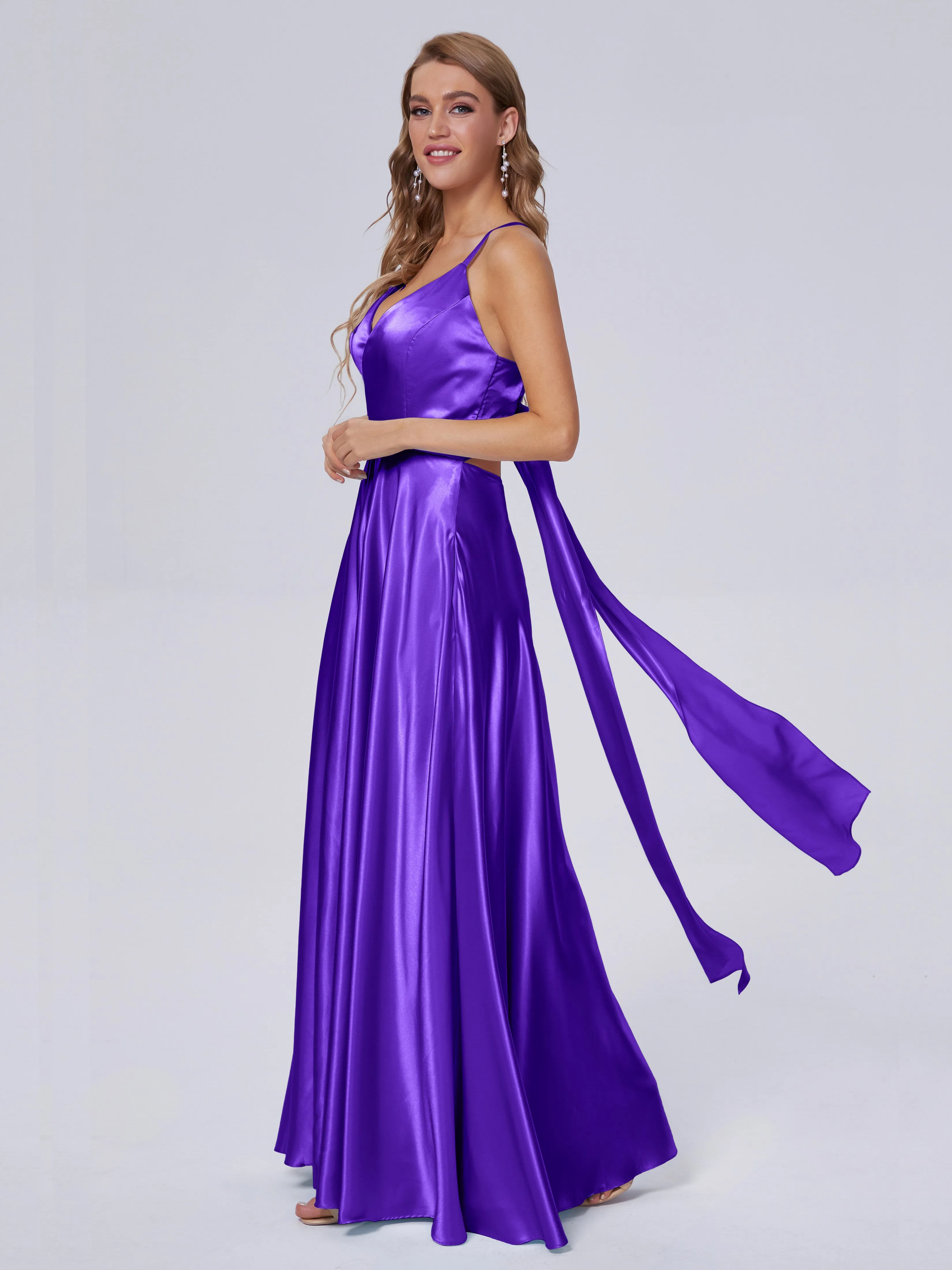 Ana Flowy Straps Soft Satin Long Bridesmaid Dresses
