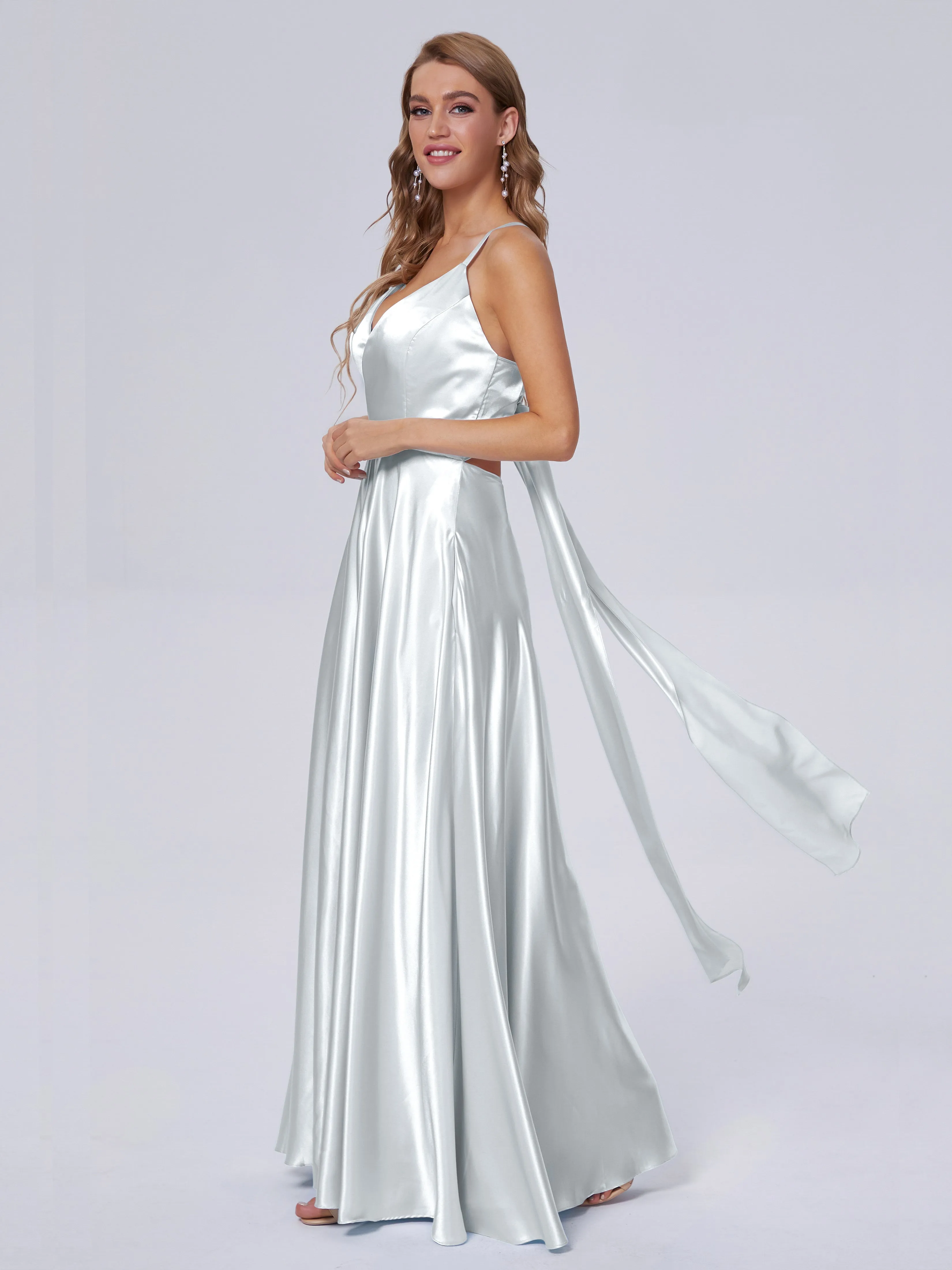 Ana Flowy Straps Soft Satin Long Bridesmaid Dresses